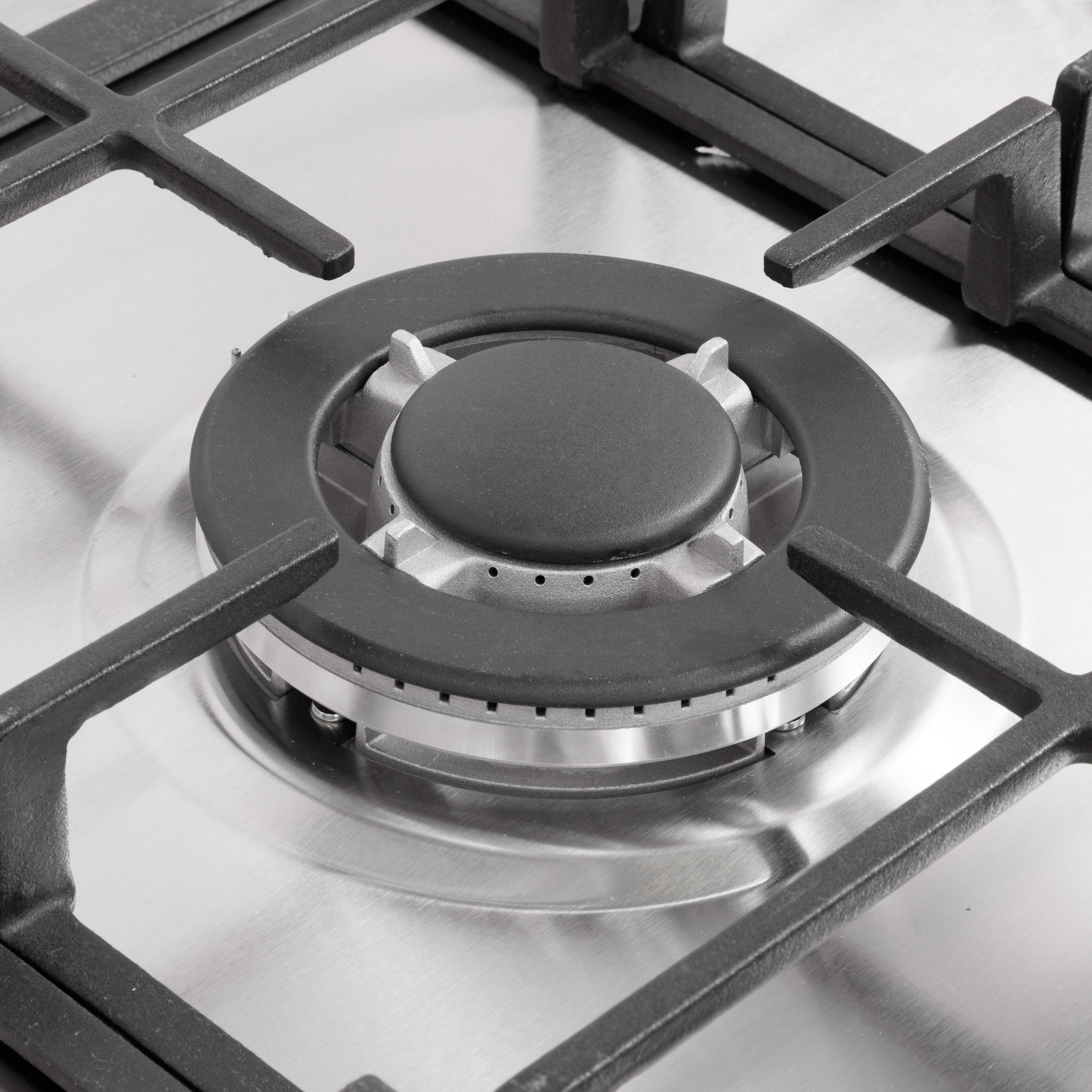 Baridi 90cm Gas Hob with Cast Iron Pan Supports & Wok Burner, Stainless Steel - DH382