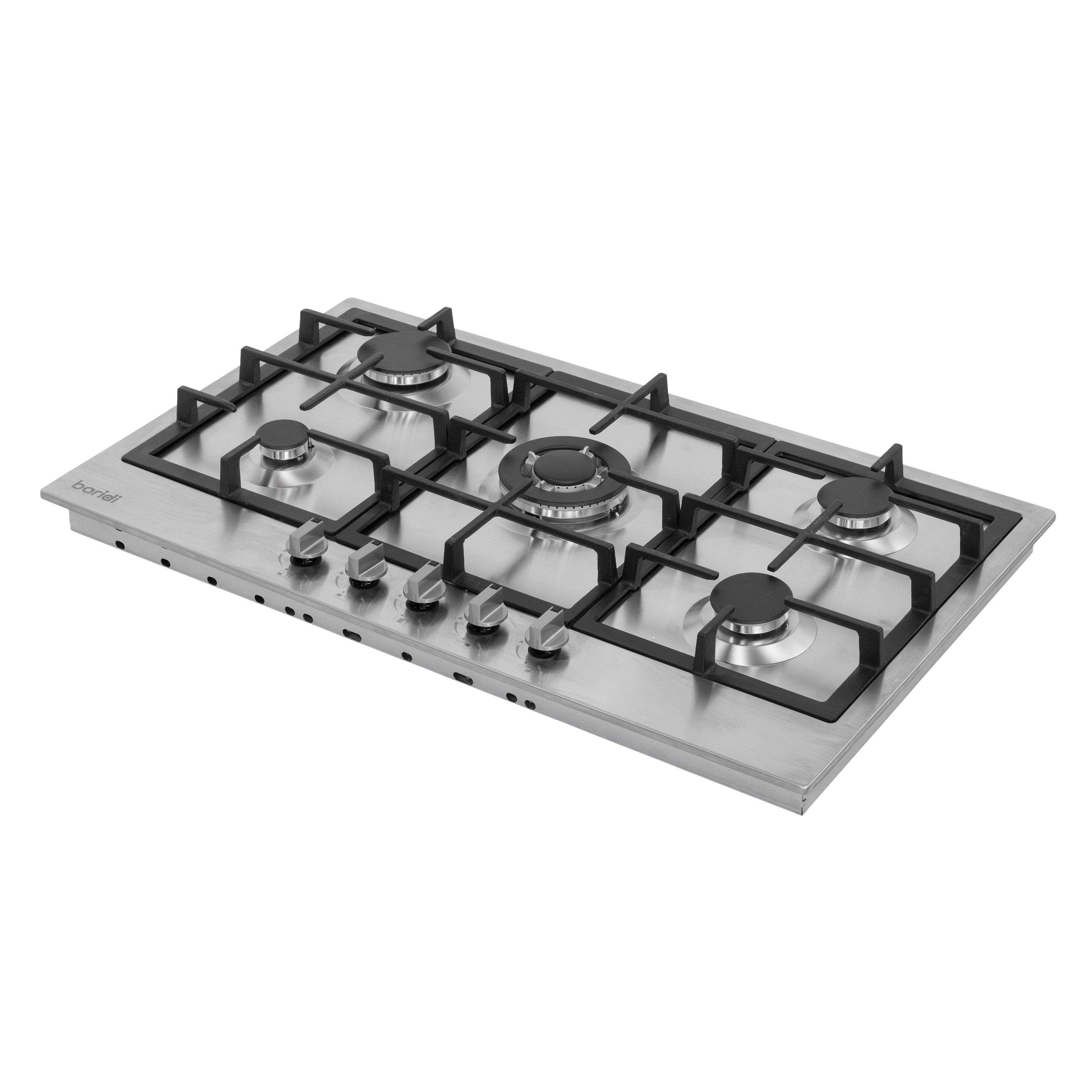 Baridi 90cm Gas Hob with Cast Iron Pan Supports & Wok Burner, Stainless Steel - DH382