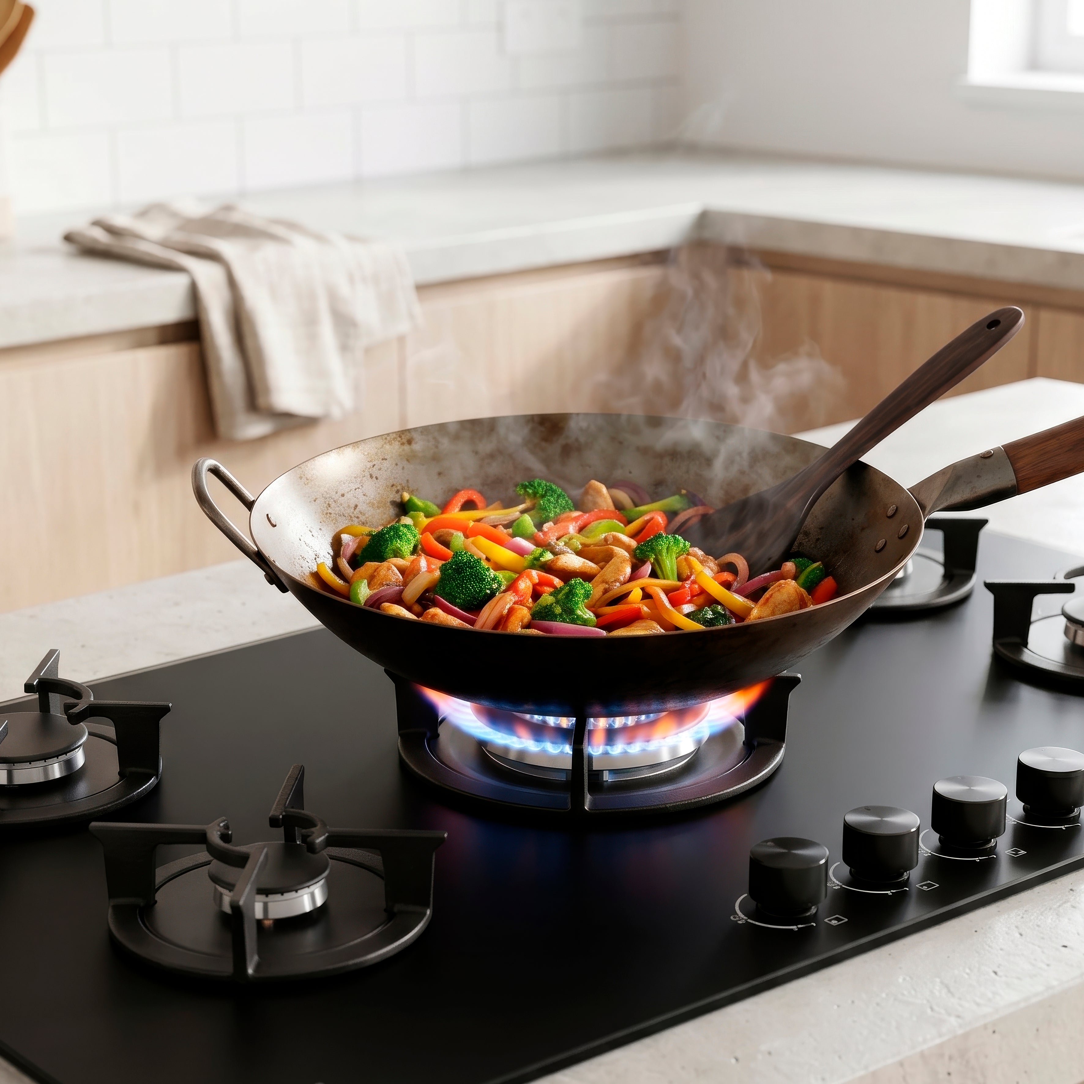 Baridi 90cm Matt Black Glass Gas Hob, 5 Burners, Cast Iron Supports, Auto Ignition, 10.4kW – DH385