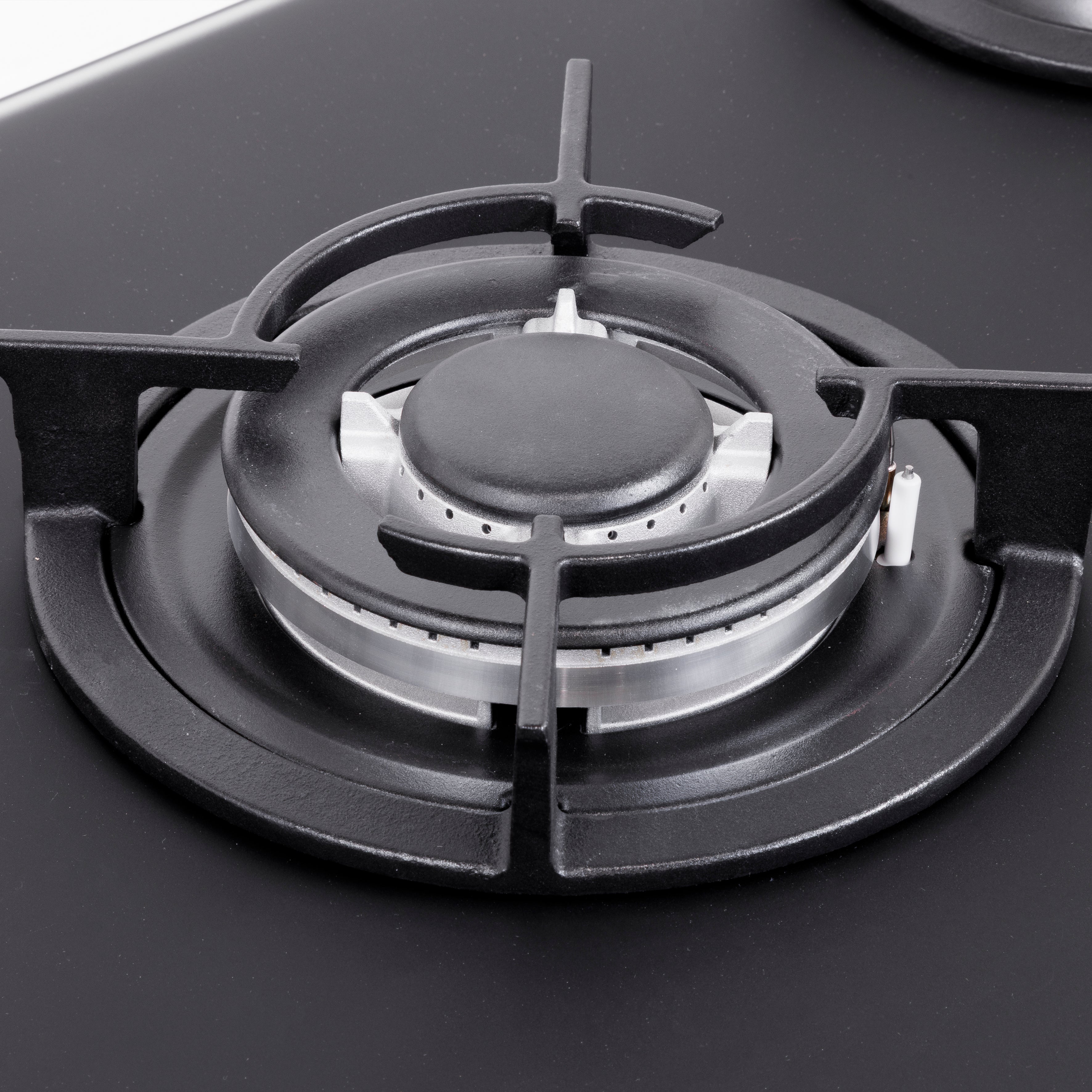 Baridi 90cm Matt Black Glass Gas Hob, 5 Burners, Cast Iron Supports, Auto Ignition, 10.4kW – DH385