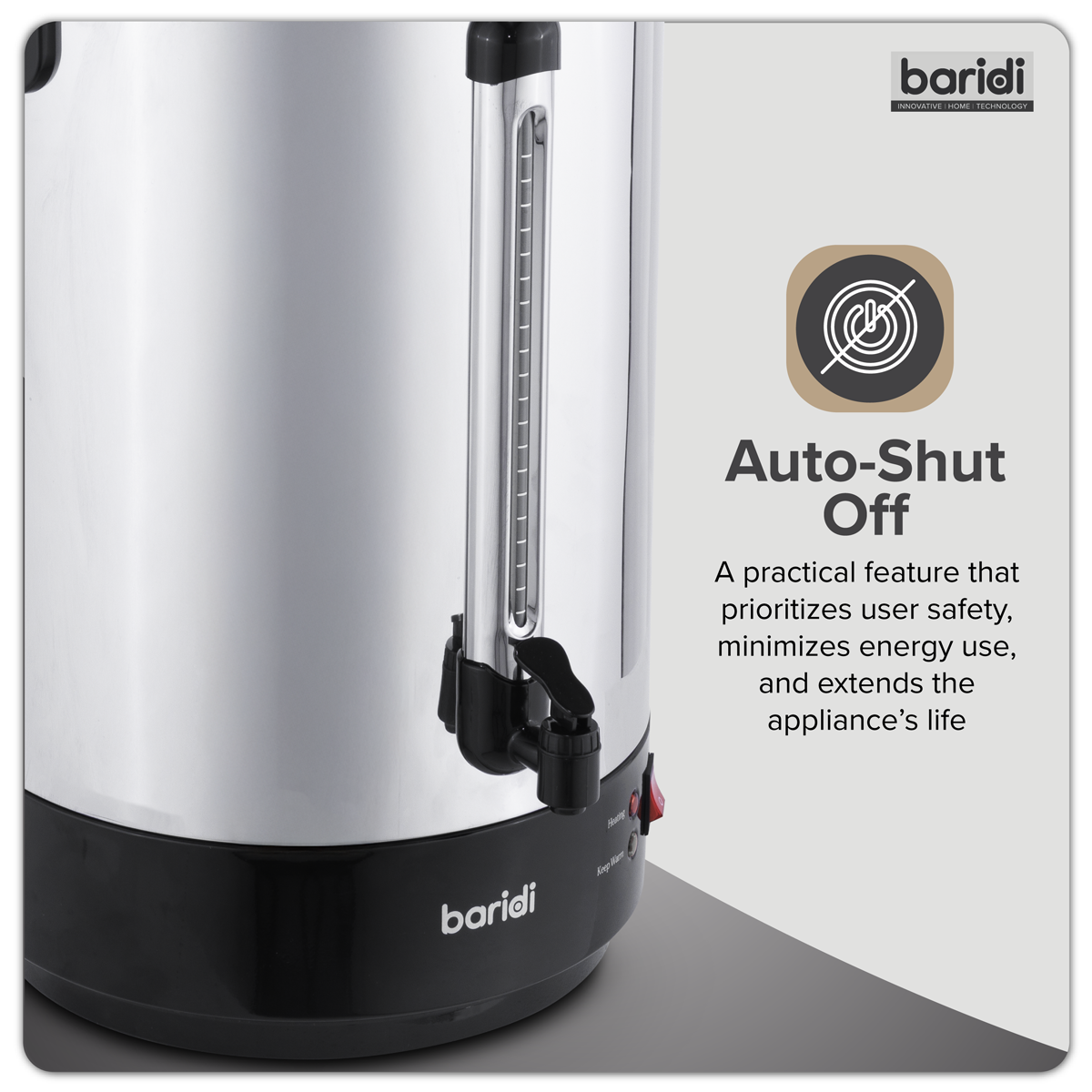 Baridi 30L Hot Water Boiler, Tea Urn with Drip Tray, Keep Warm Function - Stainless Steel - DH388