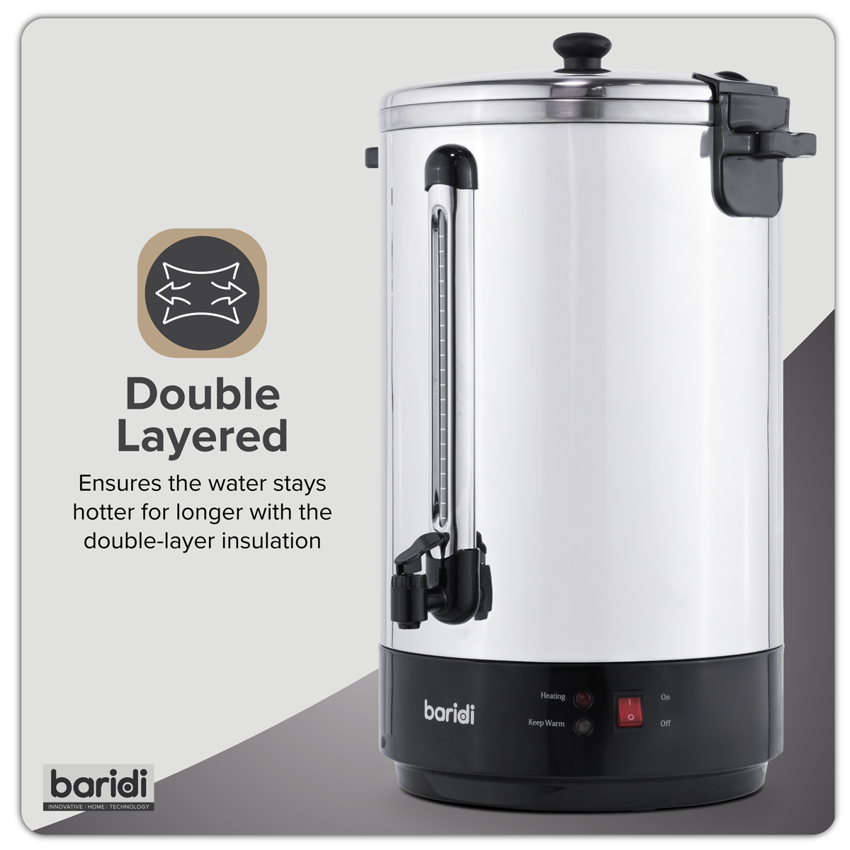 Baridi 30L Hot Water Boiler, Tea Urn with Drip Tray, Keep Warm Function - Stainless Steel - DH388