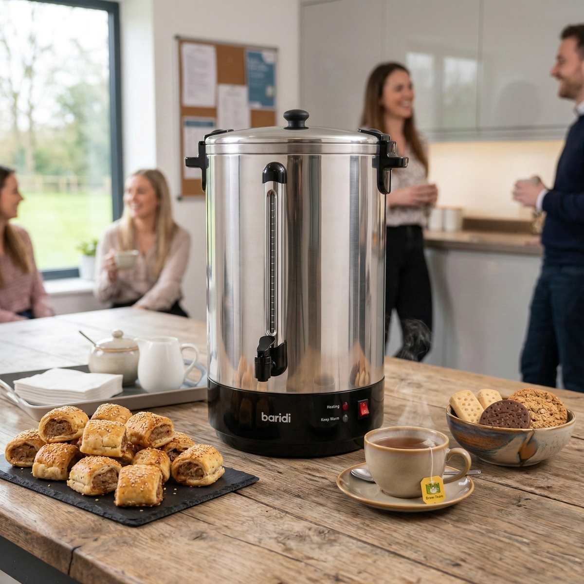 Baridi 30L Hot Water Boiler, Tea Urn with Drip Tray, Keep Warm Function - Stainless Steel - DH388