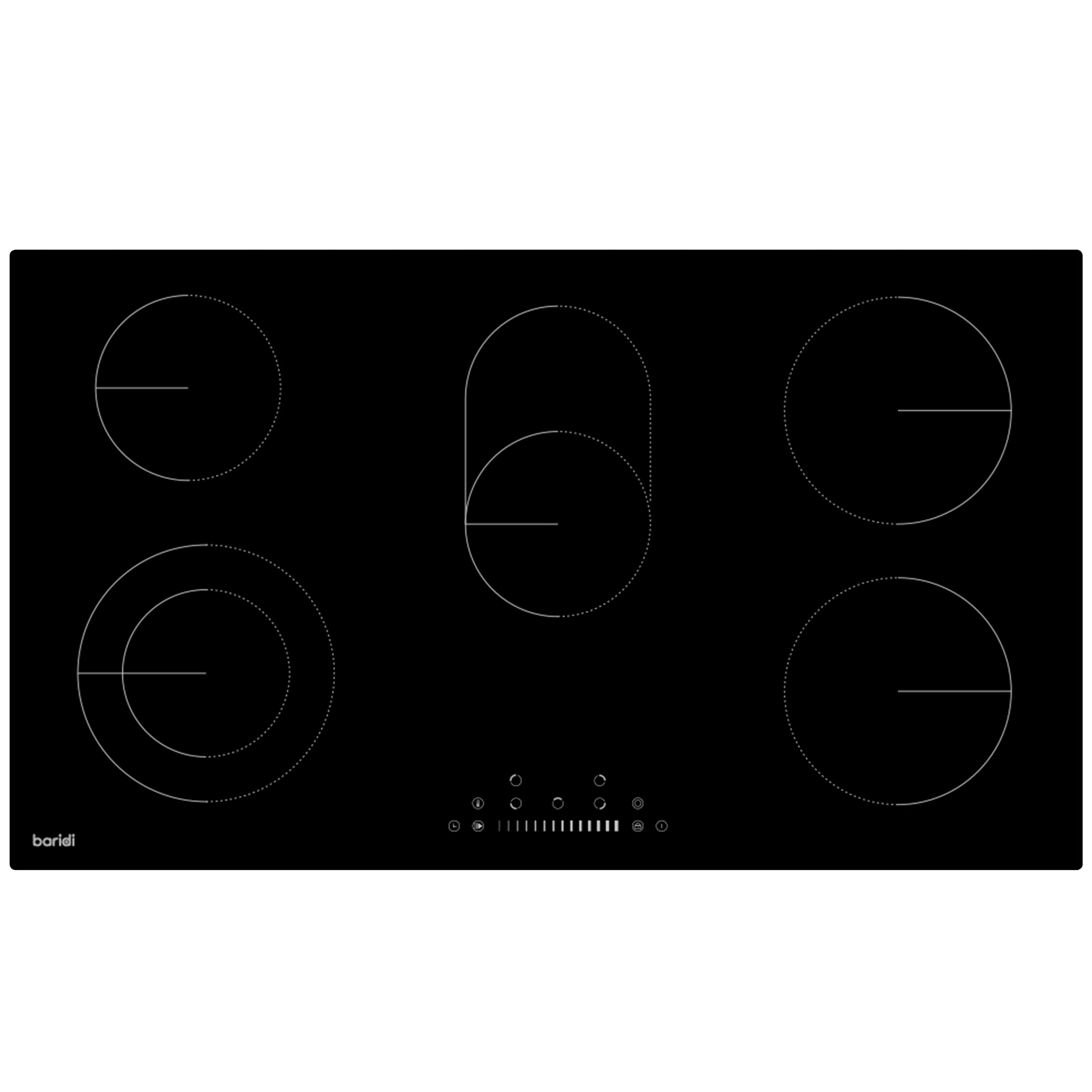 Baridi Integrated Ceramic Hob with 5 Cooking Zones 90cm, Black Glass - DH389