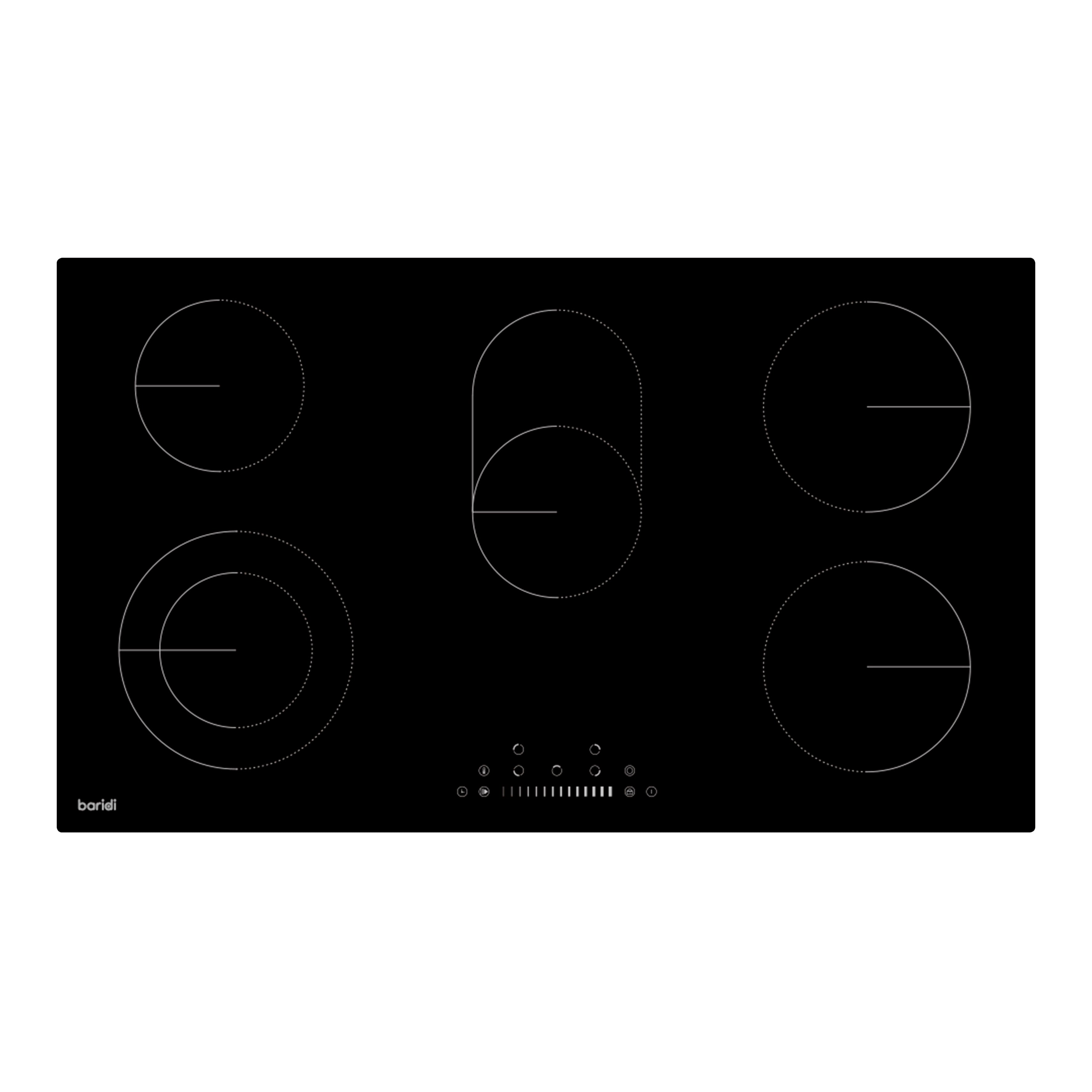 Baridi Integrated Ceramic Hob with 5 Cooking Zones 90cm, Black Glass - DH389