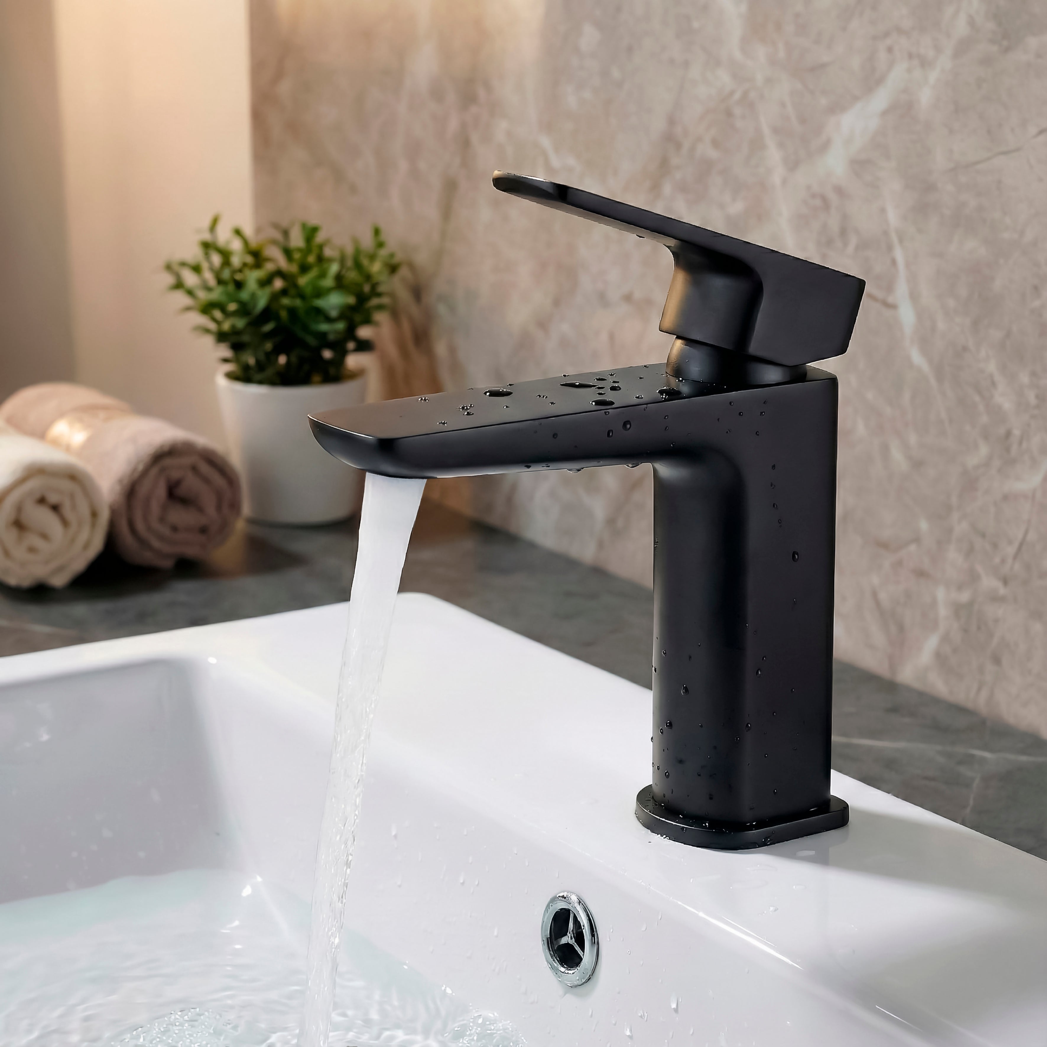 Baridi Basin Mixer Tap with Clicker Waste, Matt Black - DH393