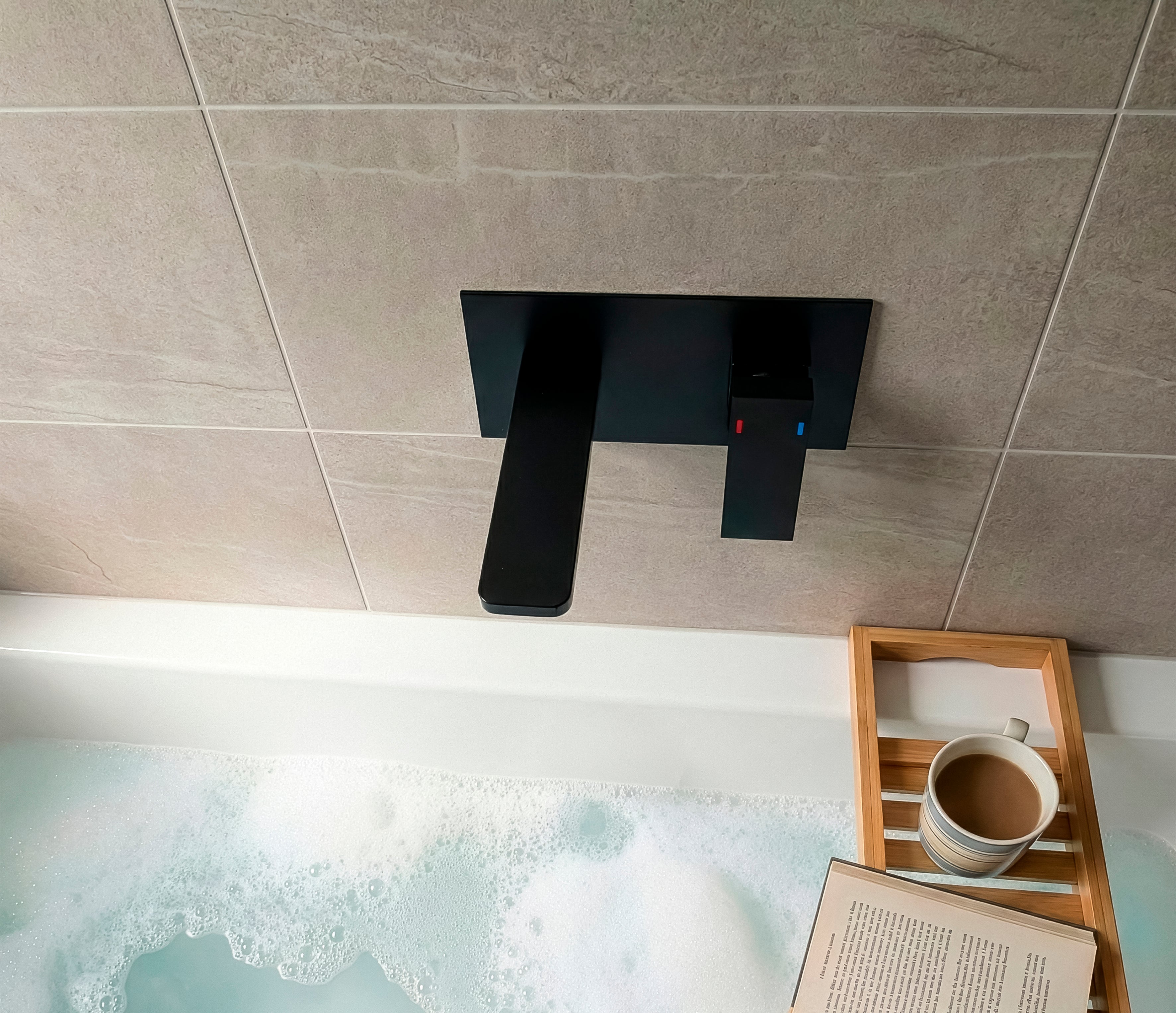 Baridi Wall Mounting Basin Mixer Tap, Square, Matt Black - DH397