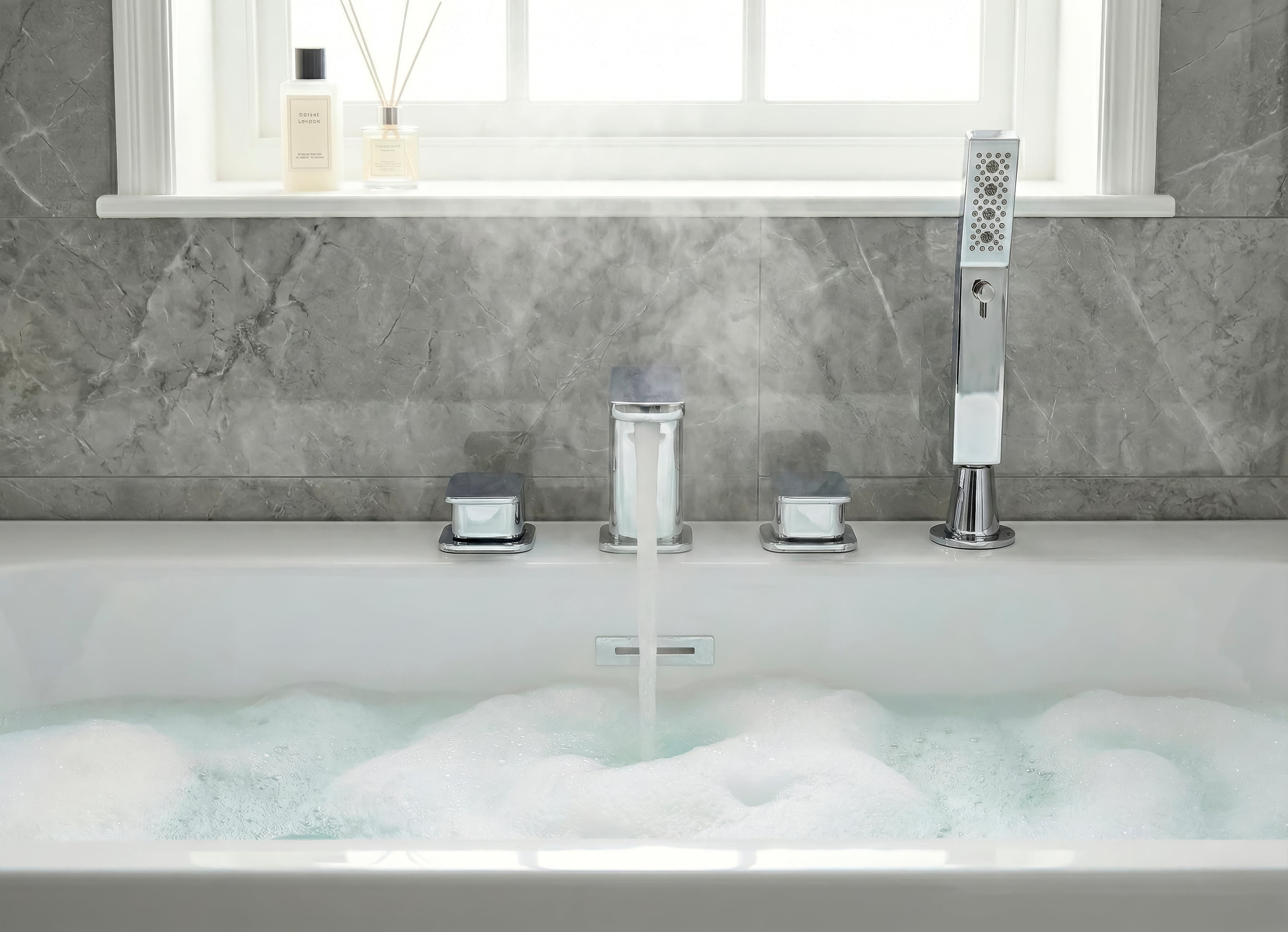 Baridi Bath Mounting 4-Hole Mixer Tap with Shower Head, Chrome - DH398