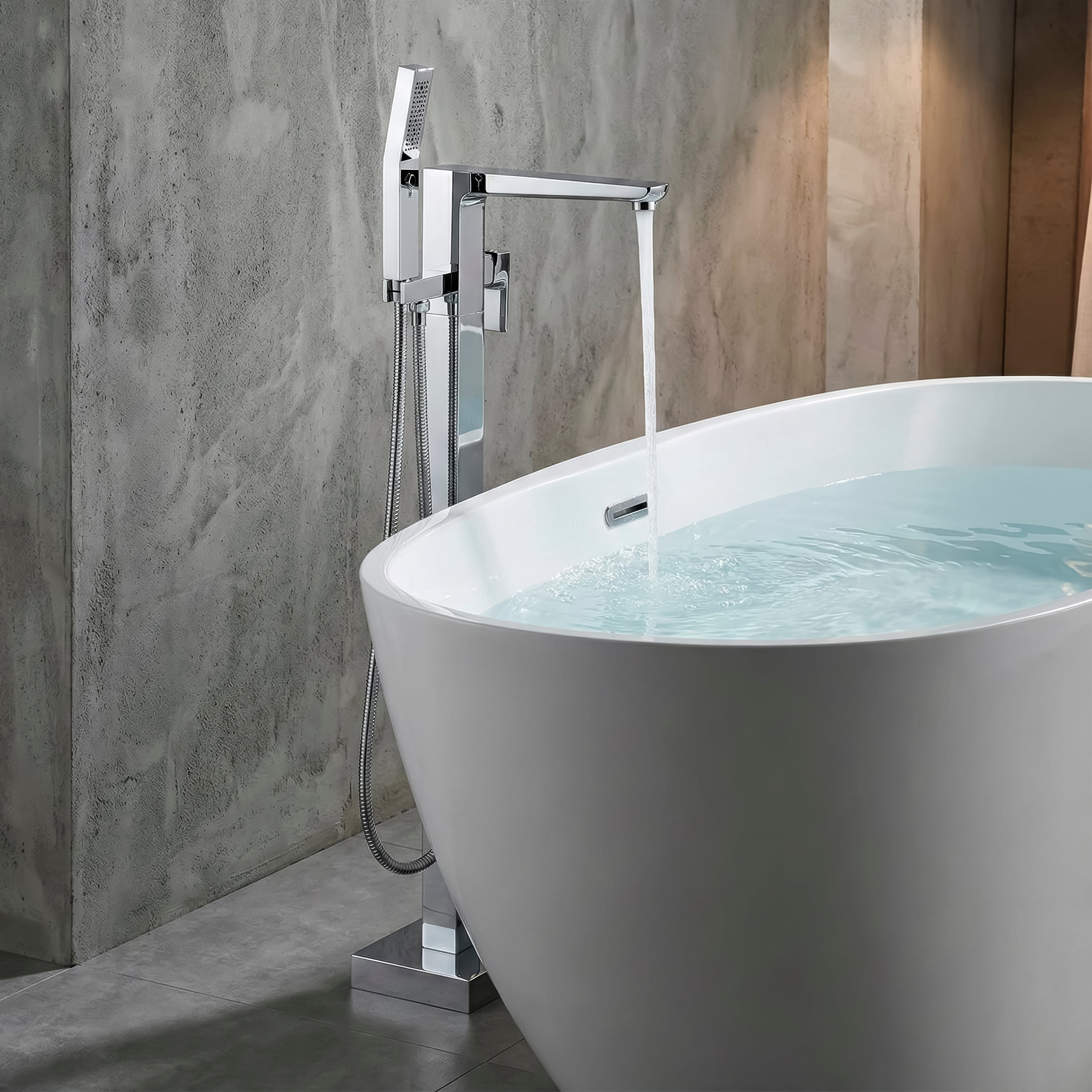 Baridi Freestanding Bath Mixer Tap with Shower, Chrome - DH400