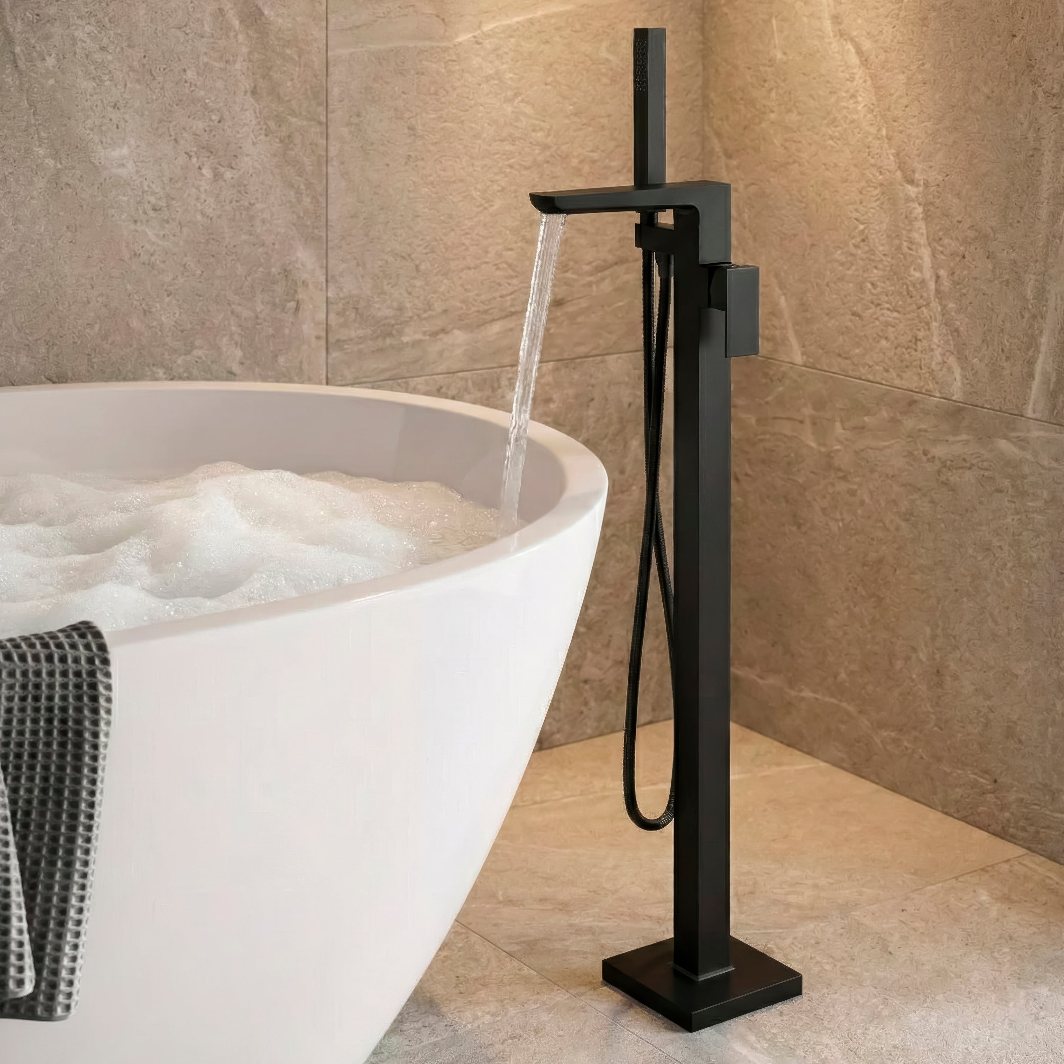 Baridi Freestanding Bath Mixer Tap with Shower, Matt Black - DH401