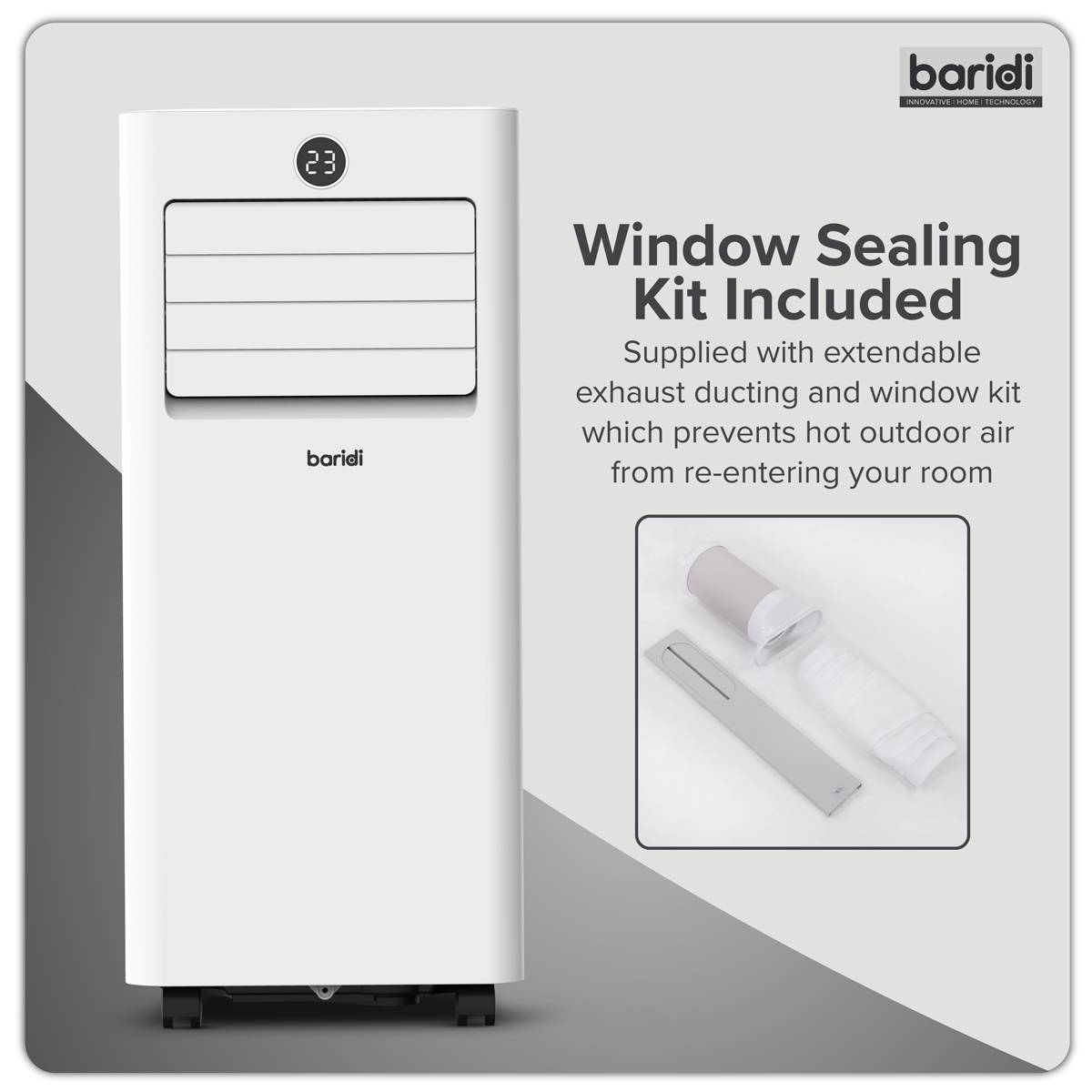 Baridi 4-in-1 Portable Air Conditioner with Window Sealing Kit 5,000Btu/hr, TUYA App & Wi-Fi Control, White - DH412