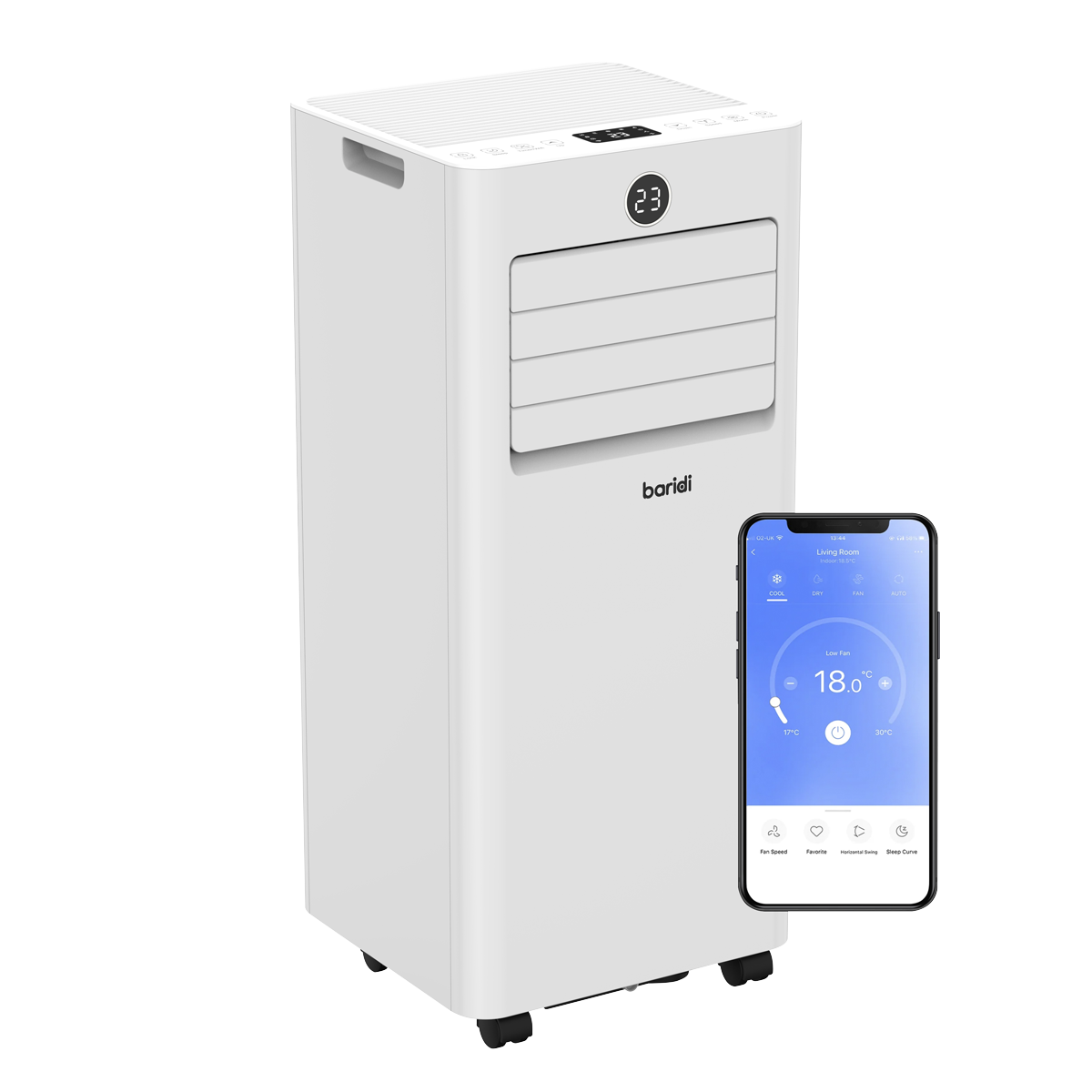 Baridi 5-in-1 Portable Air Conditioning Unit with Window Sealing Kit 9,000Btu/hr, TUYA App & Wi-Fi Control, White - DH414
