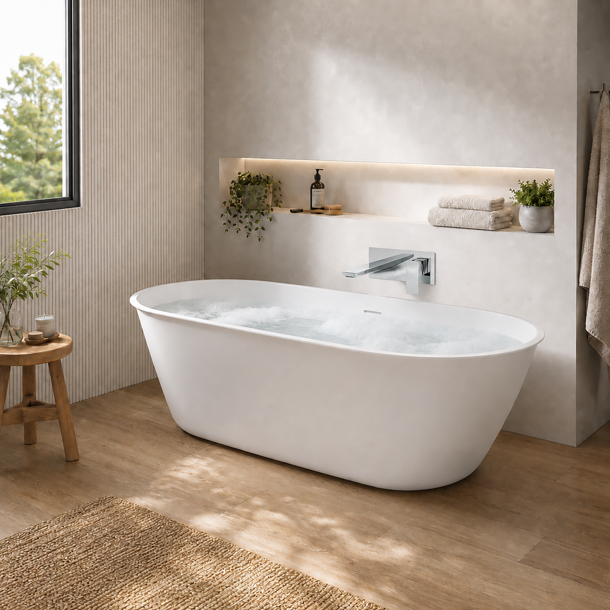 Baridi Double-Ended Slim Rim Bath with Overflow System 150cm, Gloss White - DH416