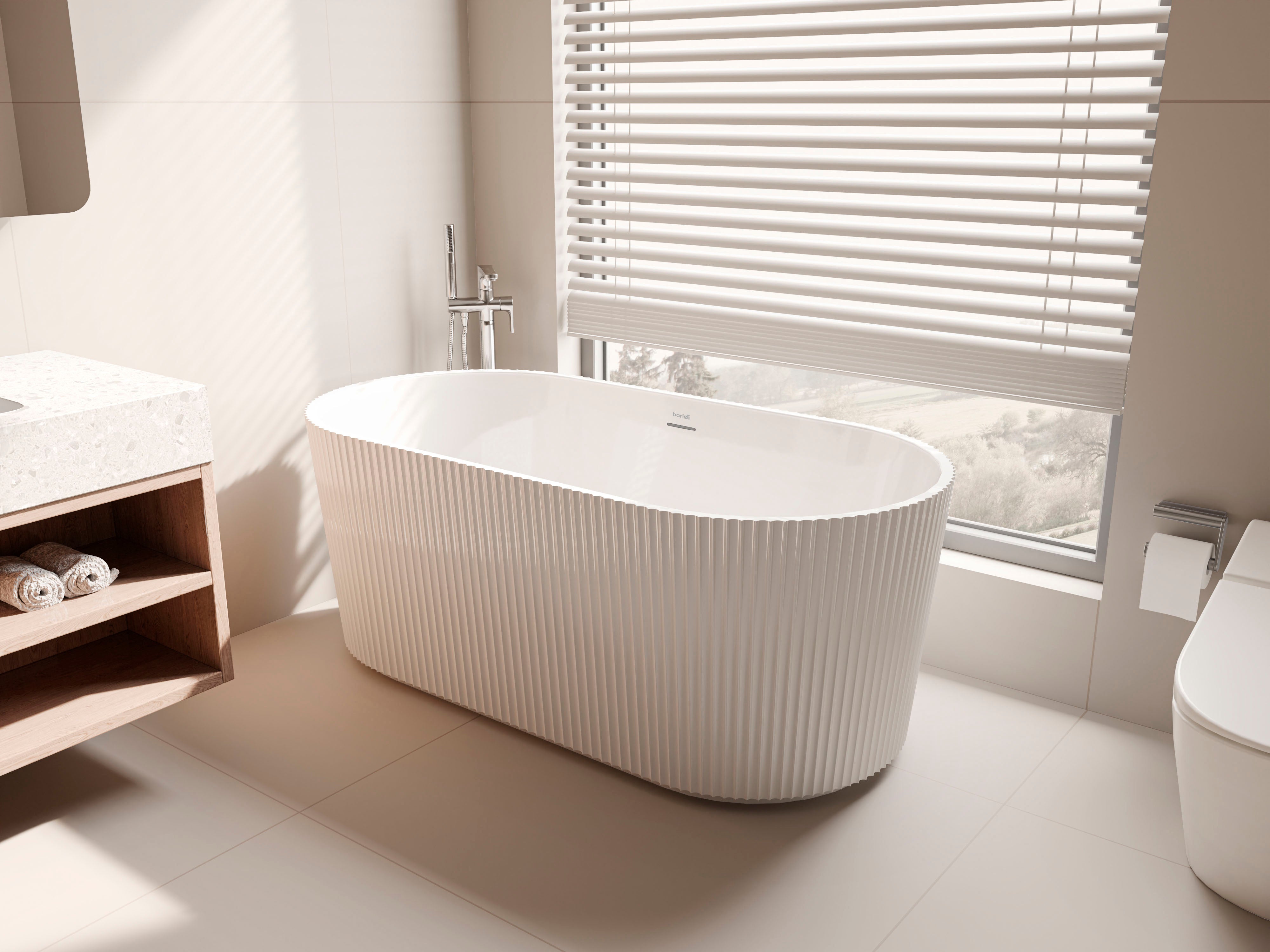 Baridi Double-Ended Fluted Design Bath with Slim Rim 150cm, Gloss White - DH419