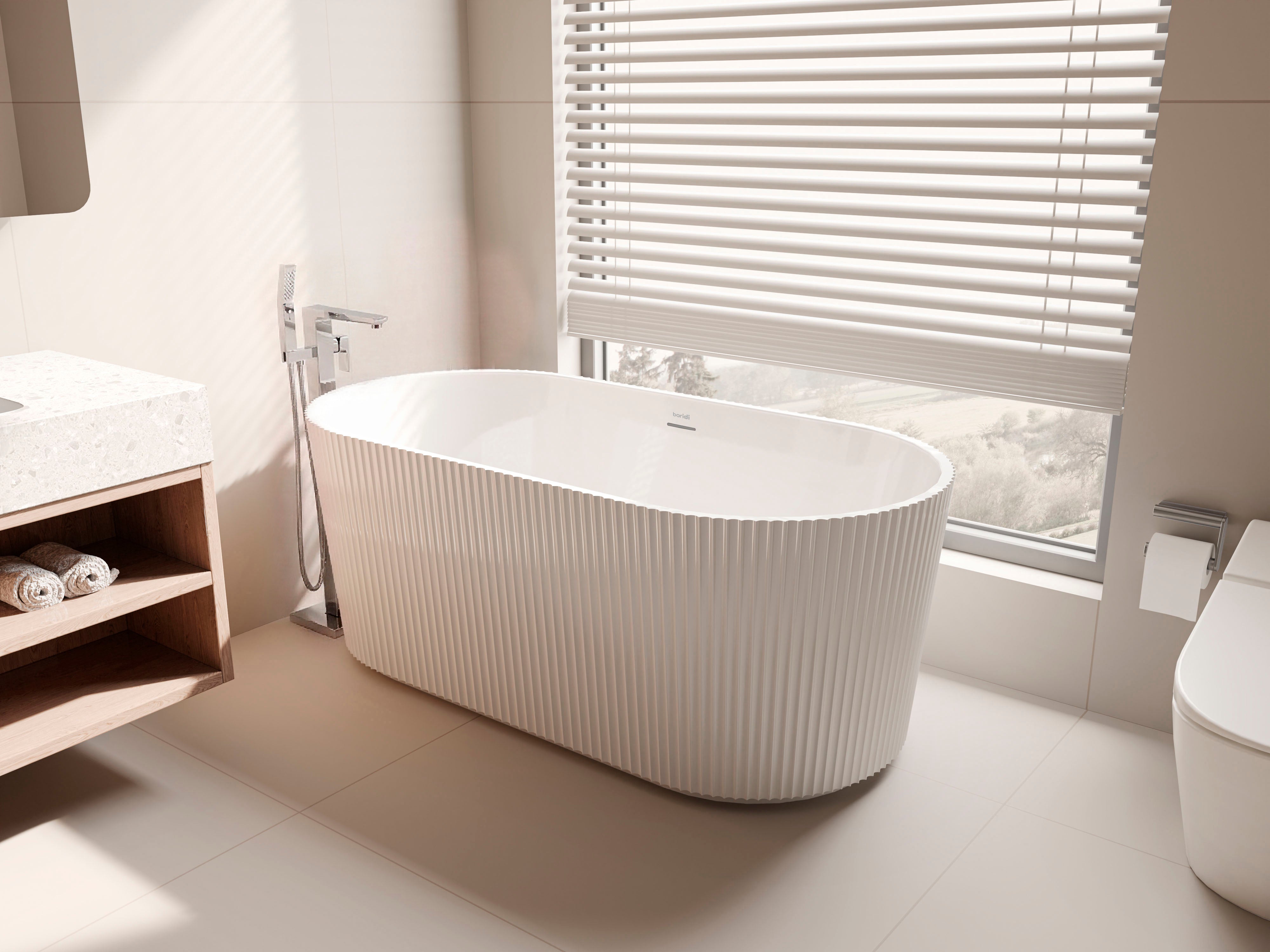 Baridi Double-Ended Fluted Design Bath with Slim Rim 168cm, Gloss White - DH420