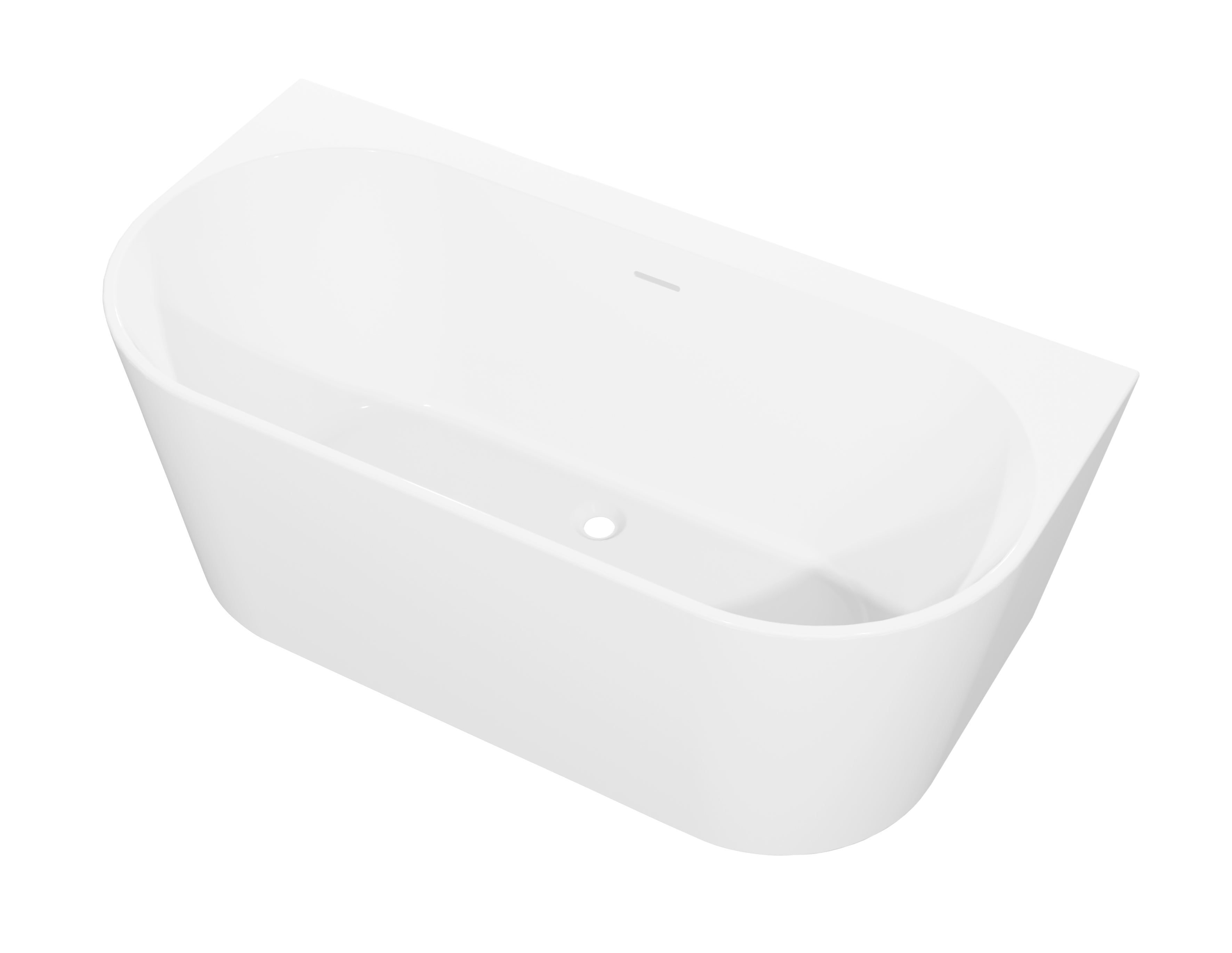 Baridi Back-to-Wall Slim Rim Bath with Overflow System 150cm, Gloss White - DH421