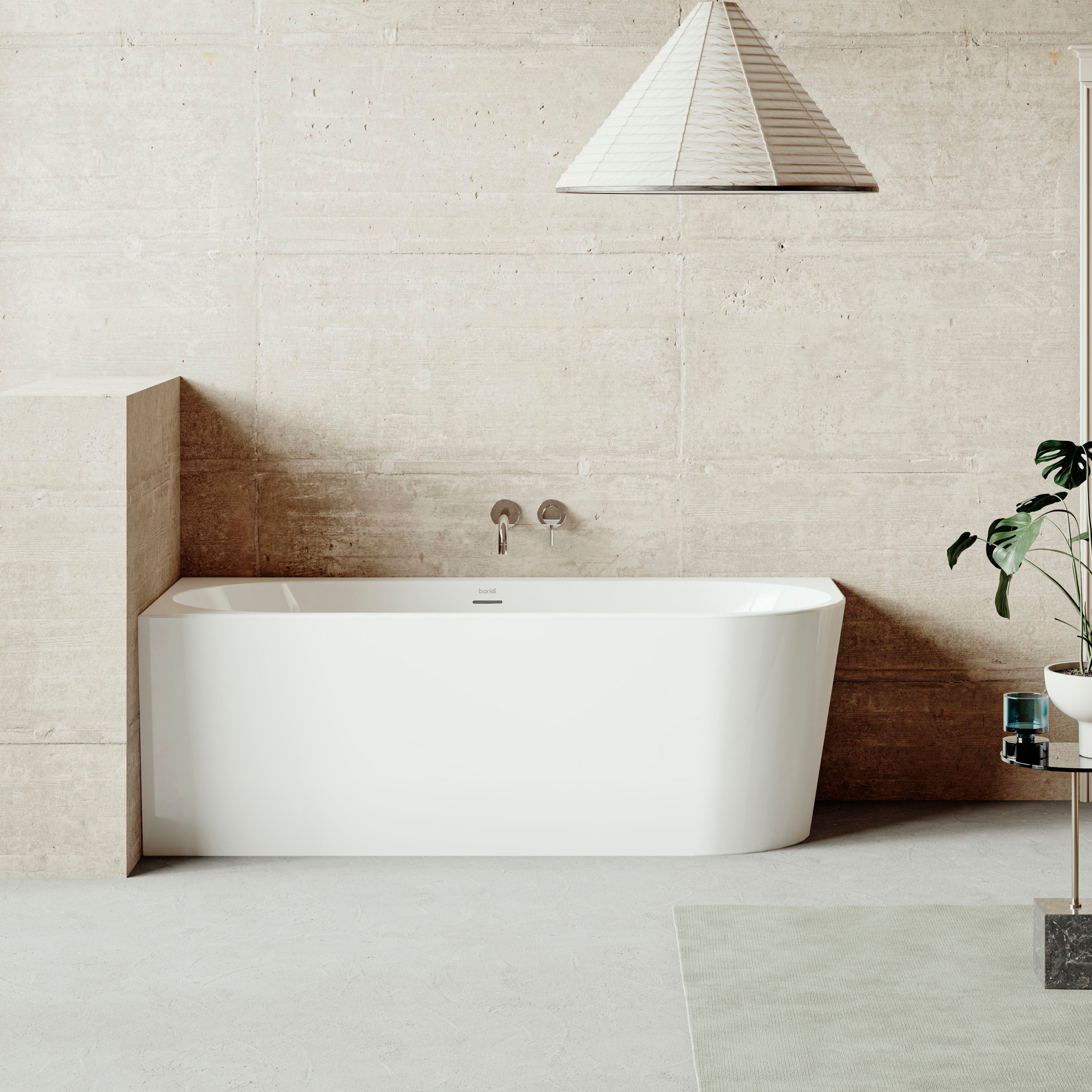 Baridi Left-Hand Corner Slim Rim Bath with Overflow System 150cm, Gloss White - DH423