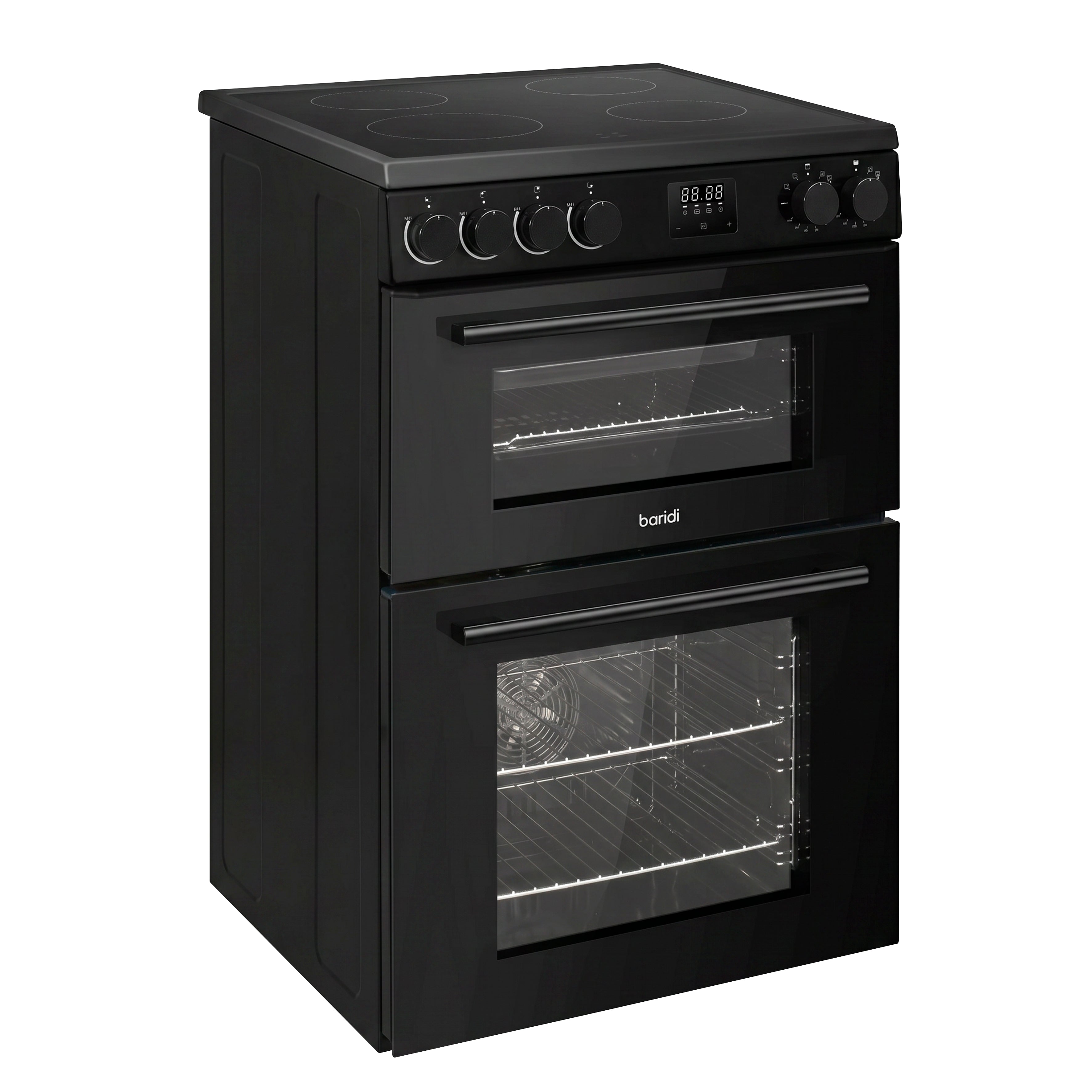 Baridi Freestanding Electric Cooker 60cm with 99L Double Cavity & 4 Zone Ceramic Hob, Black - DH429