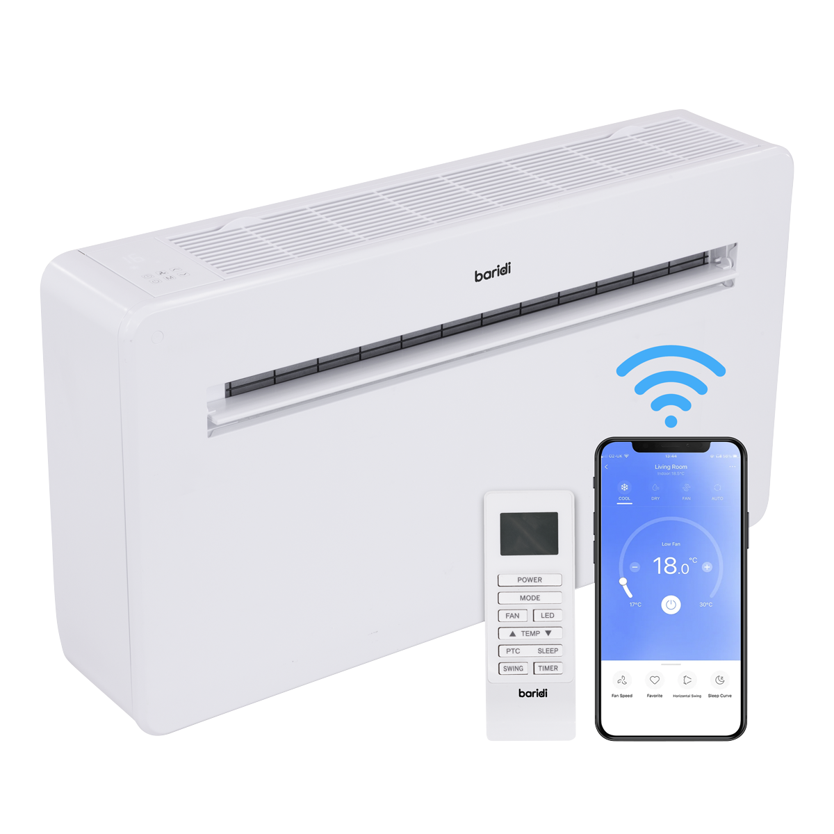 Baridi 4-in-1 Smart Monobloc Wall-Mounting Air Conditioning Unit 12,000Btu/hr, White - DH433