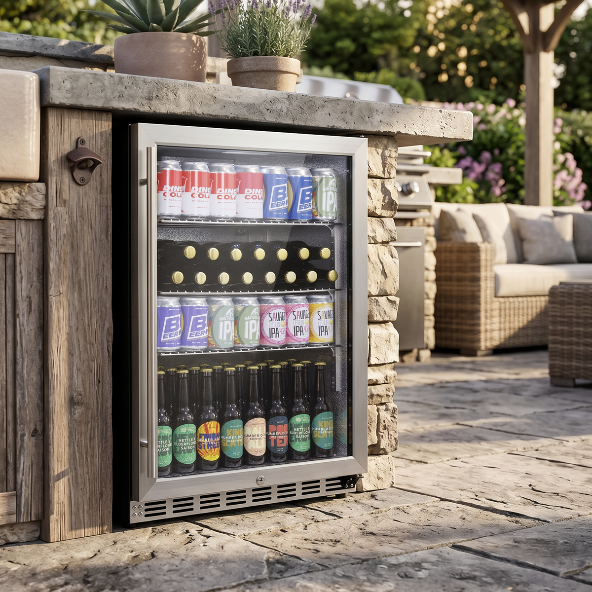 Baridi Outdoor Drinks/Beverage/Bar Fridge, with Triple Glazed Door & Security Lock 150L, Stainless Steel - DH439
