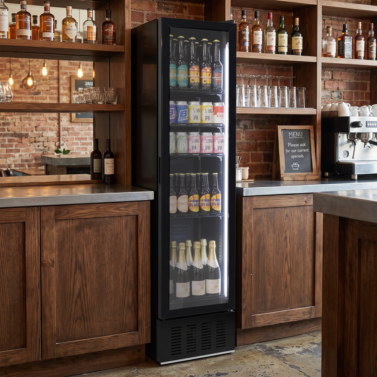 Baridi Tall Drinks/Bar Fridge with Digital Controls & Auto Defrost 160L, Black - DH440