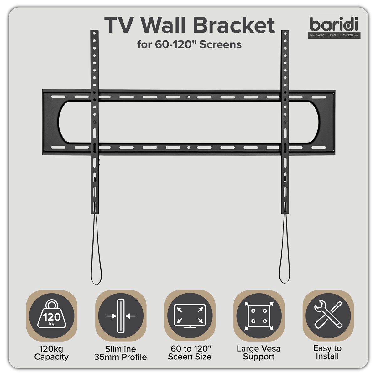 Baridi TV Wall Bracket for 60-120" Screens, Max. VESA 900 x 600mm, Black - DH441