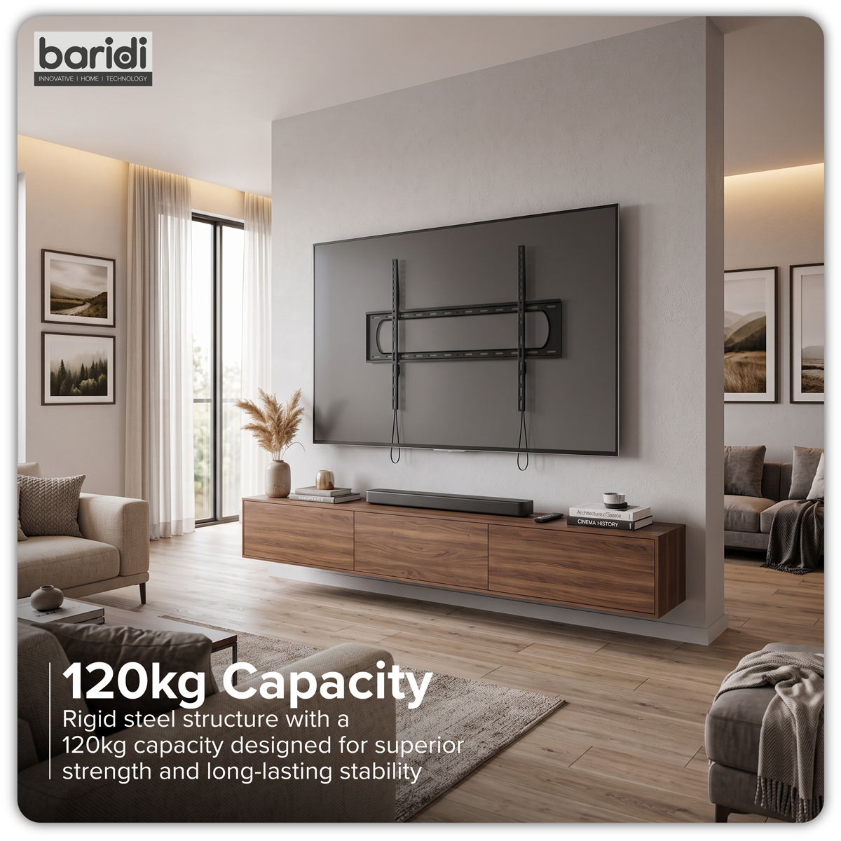 Baridi TV Wall Bracket for 60-120" Screens, Max. VESA 900 x 600mm, Black - DH441