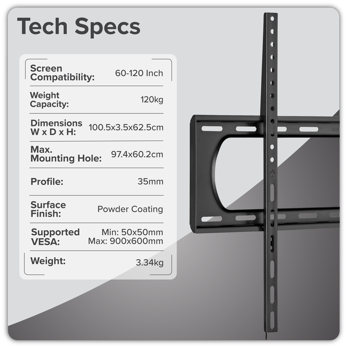 Baridi TV Wall Bracket for 60-120" Screens, Max. VESA 900 x 600mm, Black - DH441