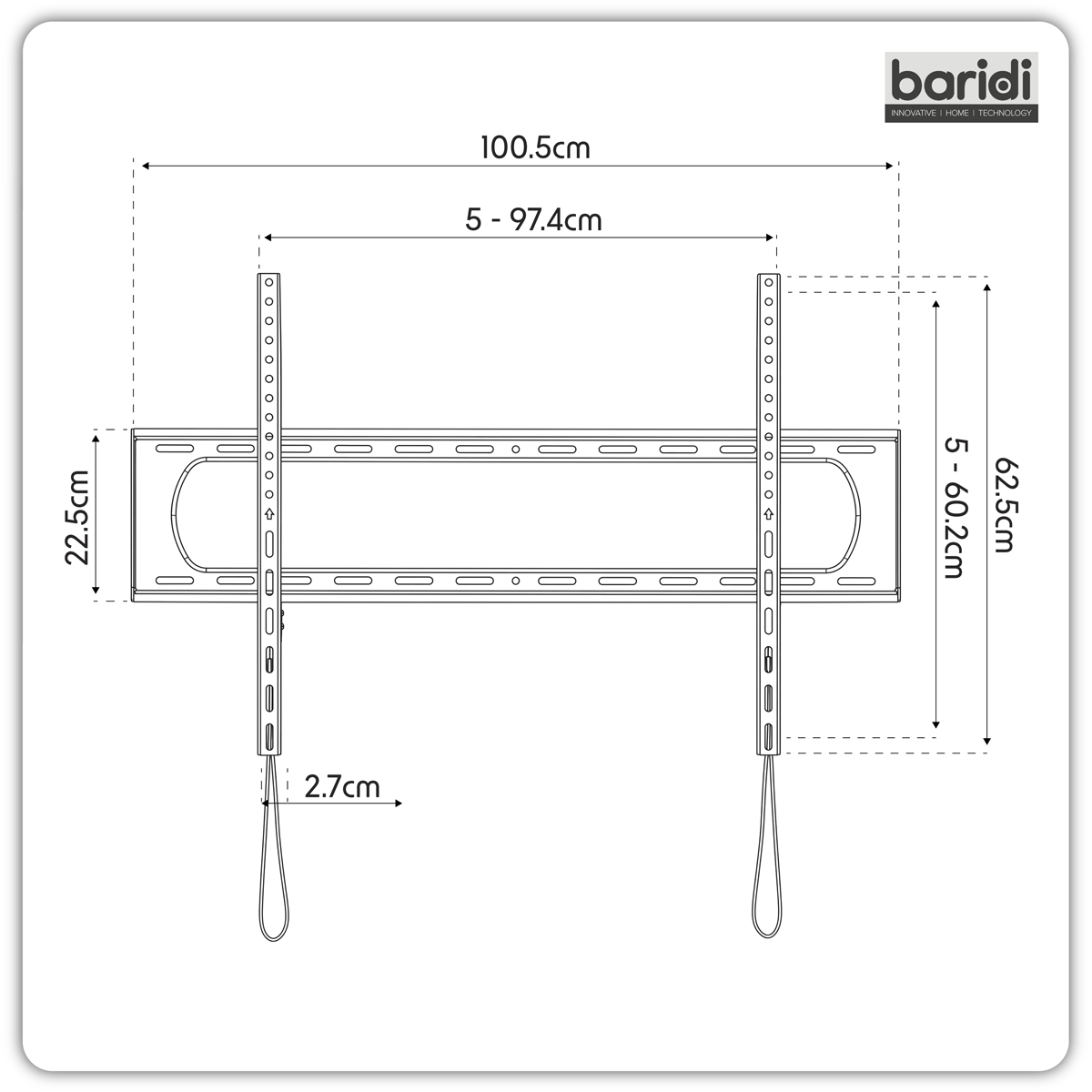 Baridi TV Wall Bracket with Tilt for 60-120" Screens, Max. VESA 900 x 600mm, Black - DH442