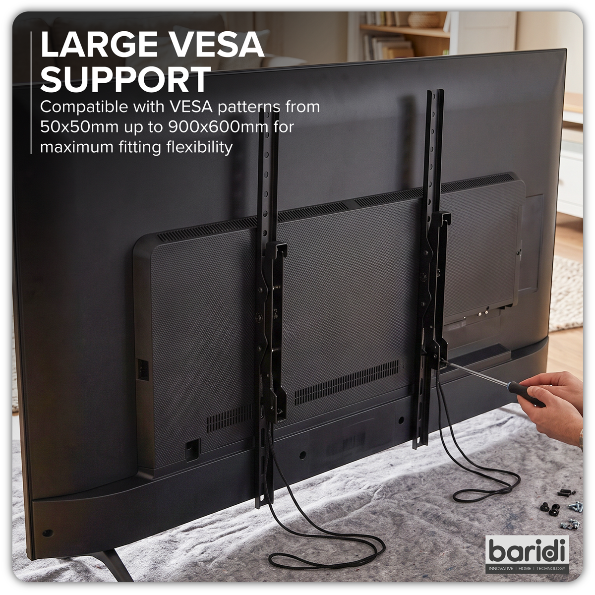 Baridi TV Wall Bracket with Tilt for 60-120" Screens, Max. VESA 900 x 600mm, Black - DH442