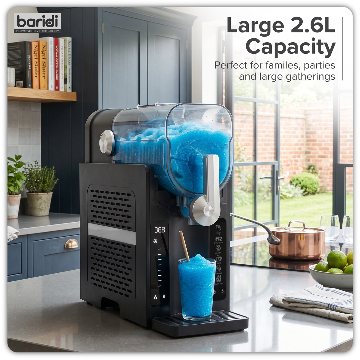 Baridi Slush & Ice Cream Machine, 7 Presets, 2.6L Capacity, Black - DH443