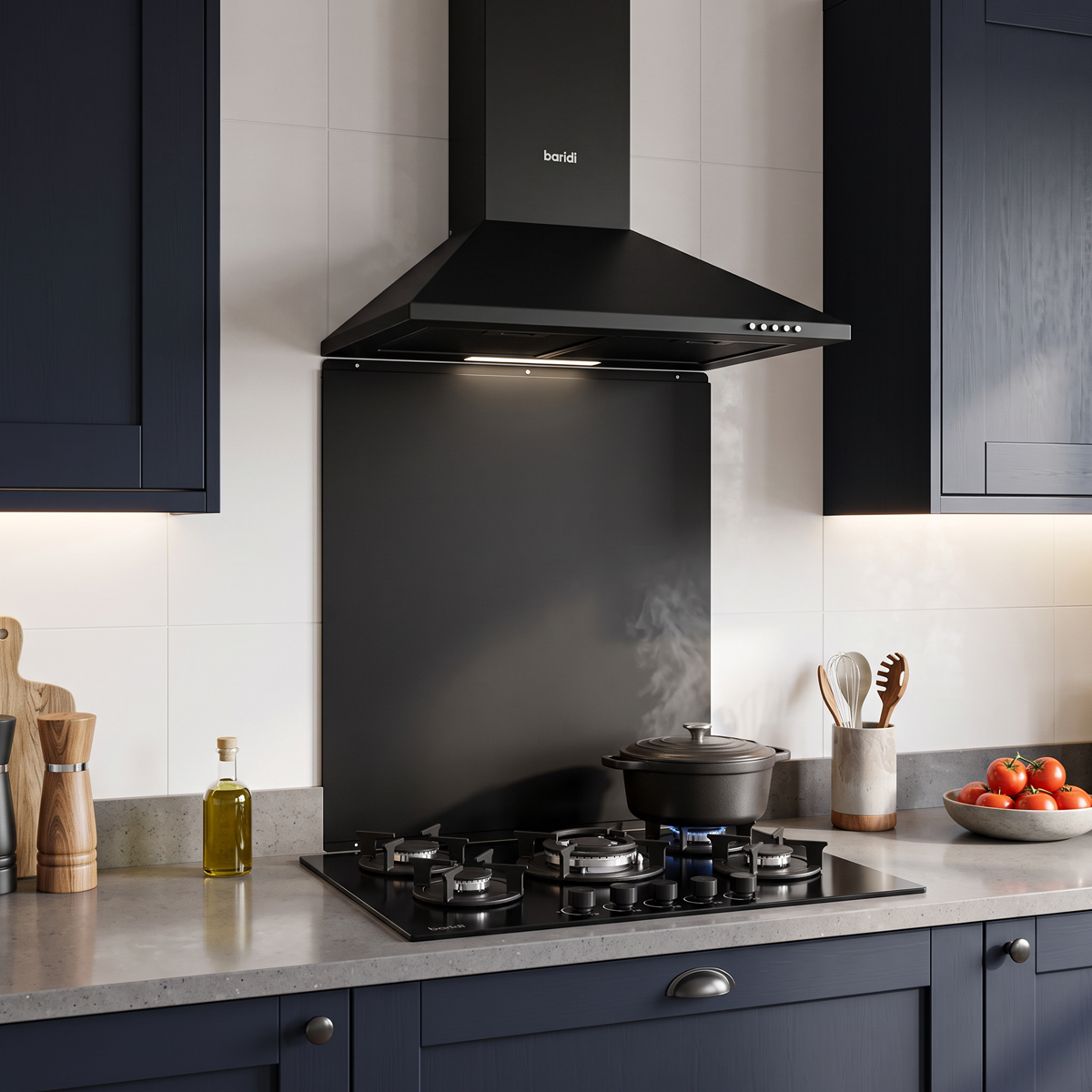 Baridi Splashback Matt Black for Cooker Hoods 60 x 75cm - DH453
