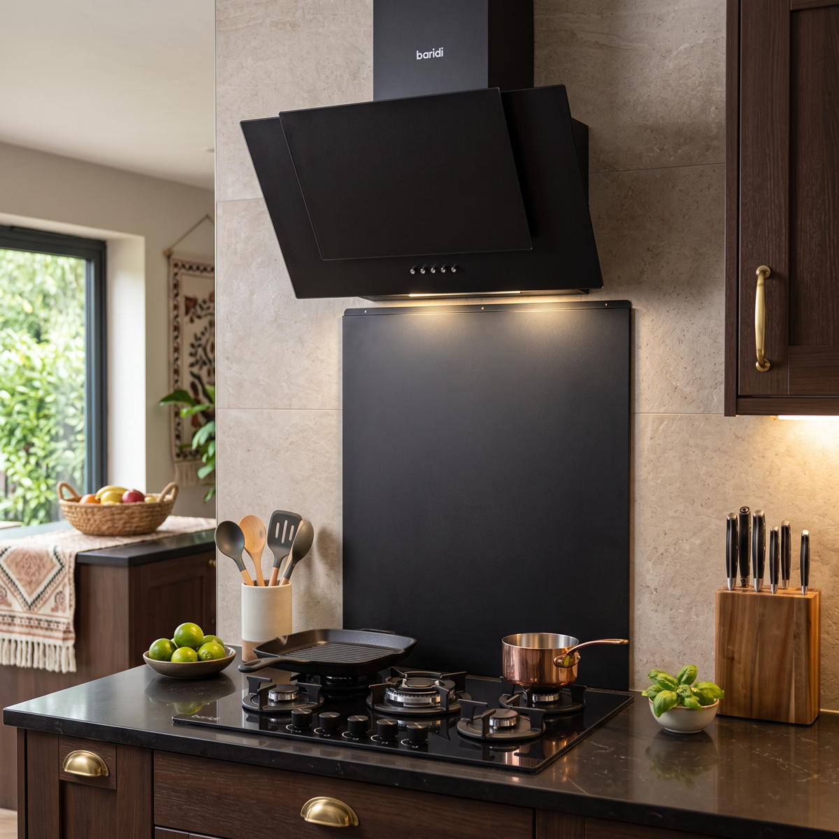 Baridi Splashback Matt Black for Cooker Hoods 60 x 75cm - DH453