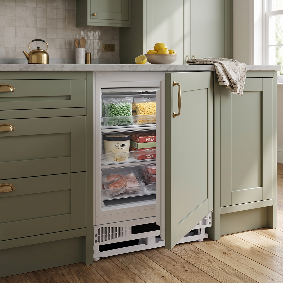 Baridi Integrated Undercounter Freezer 95L Capacity, Reversible Door - DH456