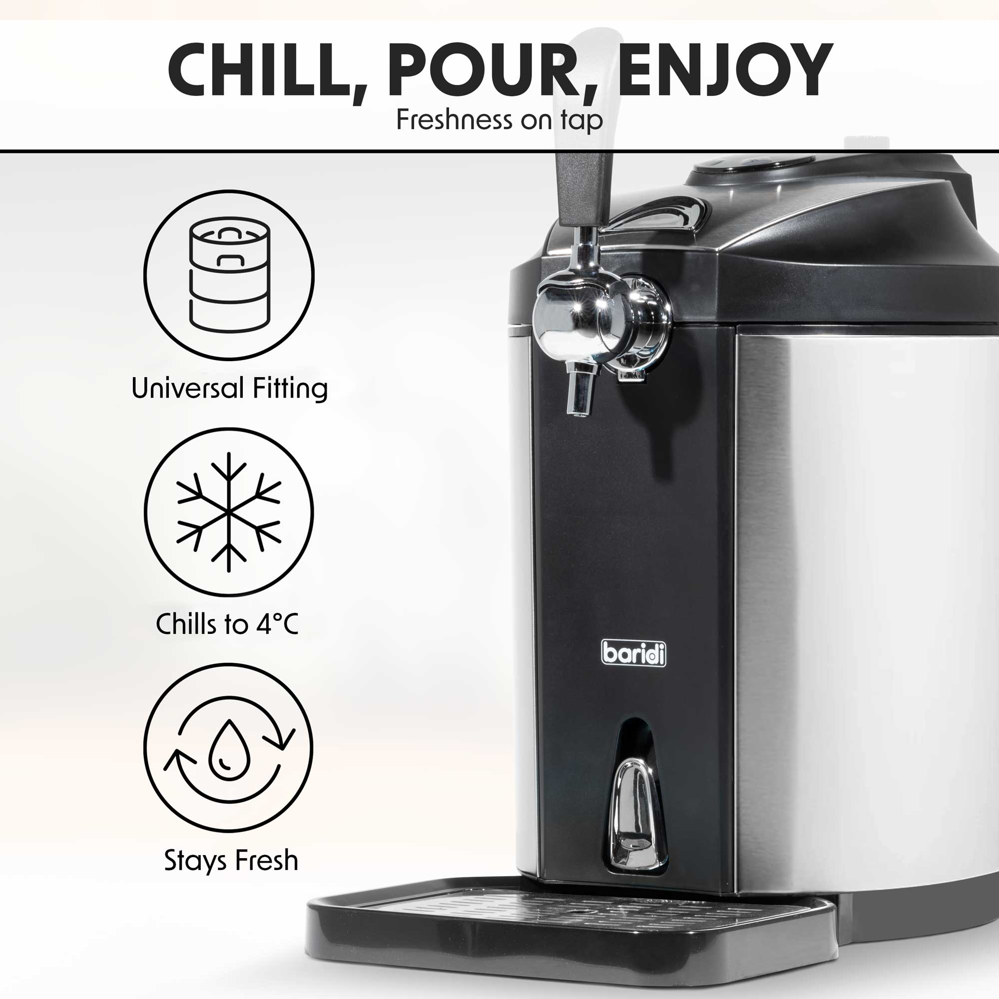 Baridi DH49 Beer Dispenser Action shot - features