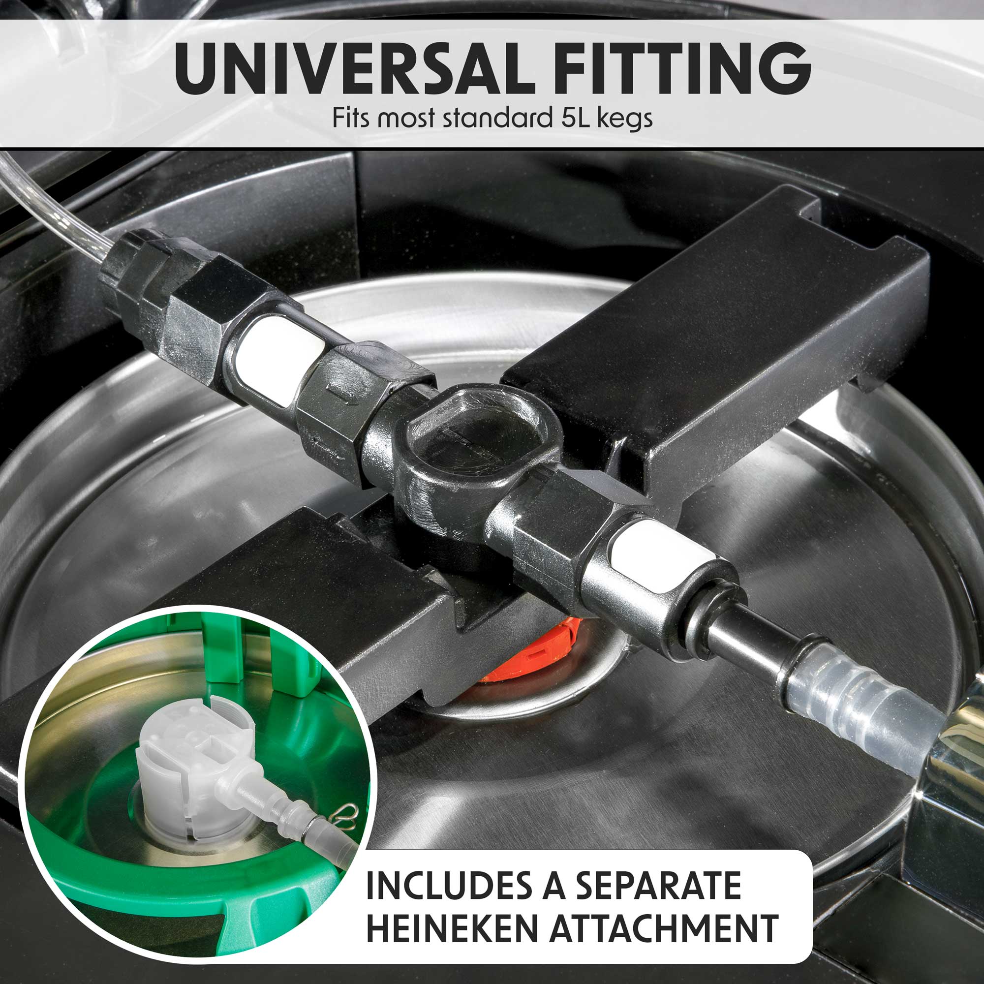 Baridi DH49 Beer Dispenser Action shot - universal - connection - 2023