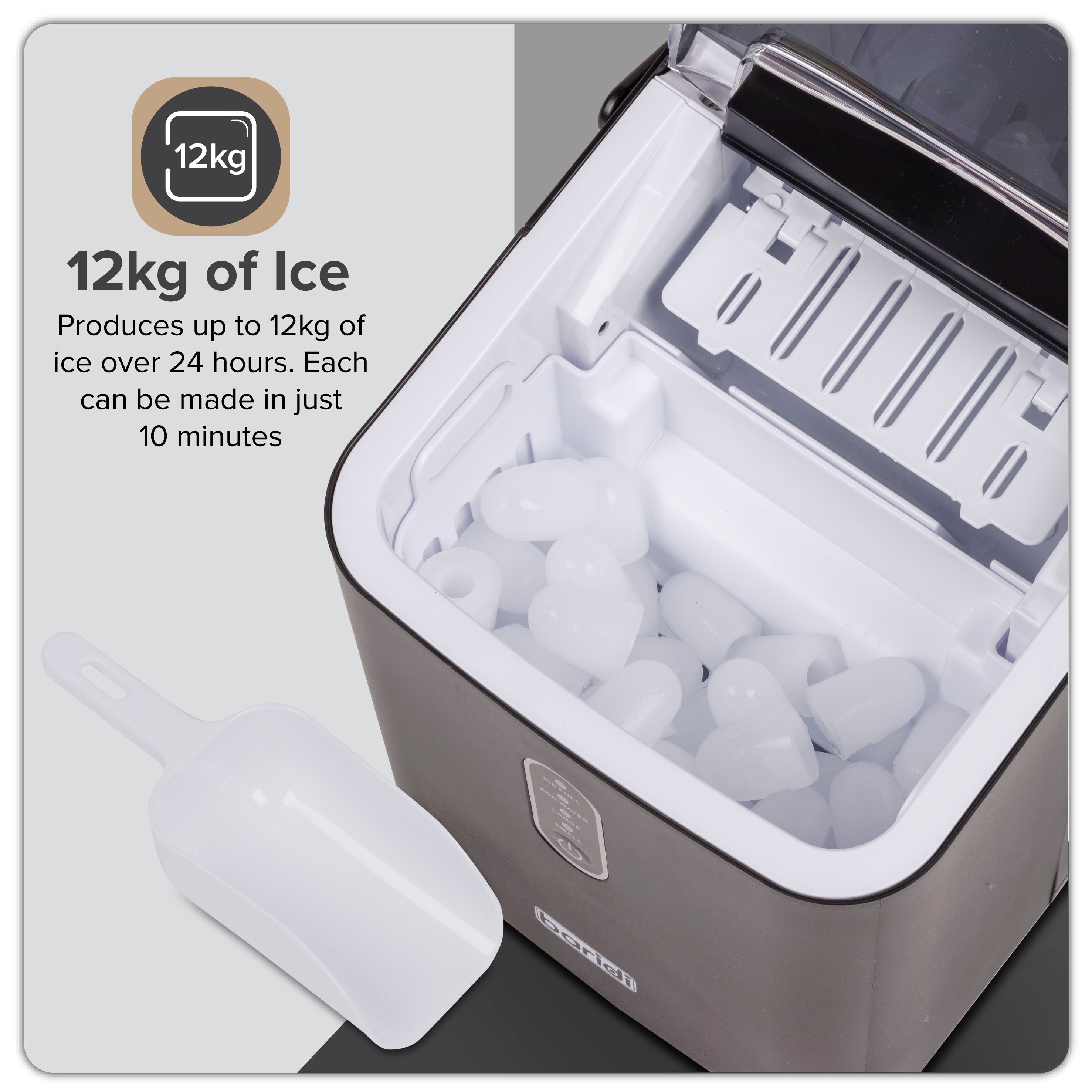 Baridi DH52 Ice Cuber Maker Action shot - infographic - icon - summary