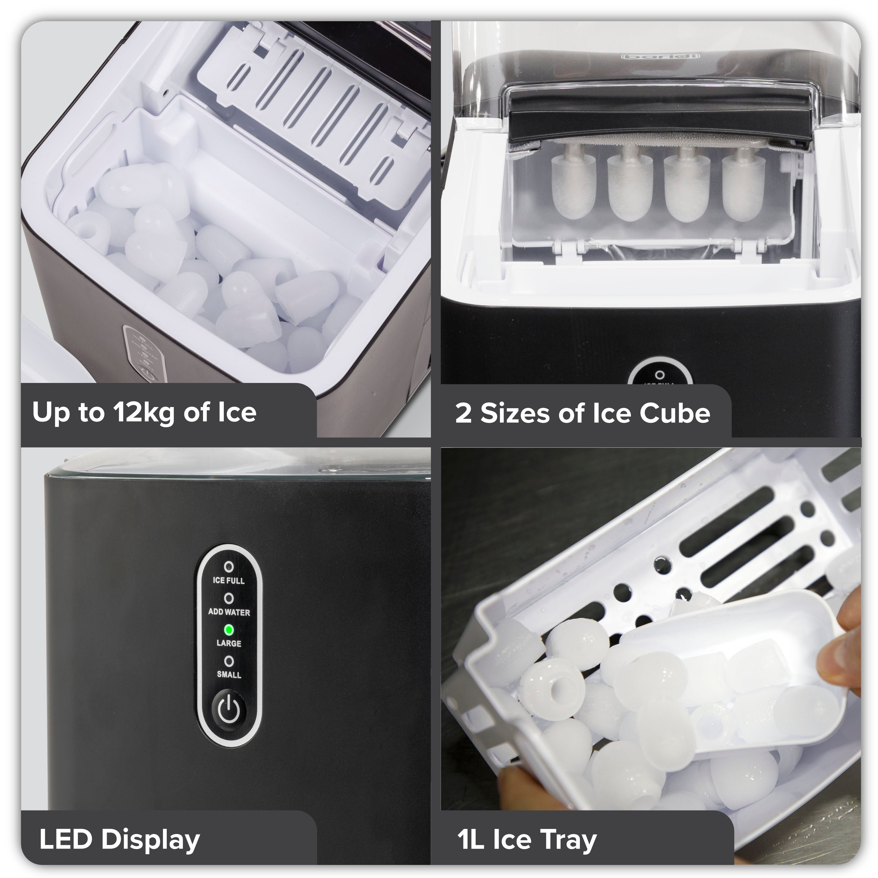 Baridi DH52 Ice Cuber Maker Action shot - infographic - multi - image