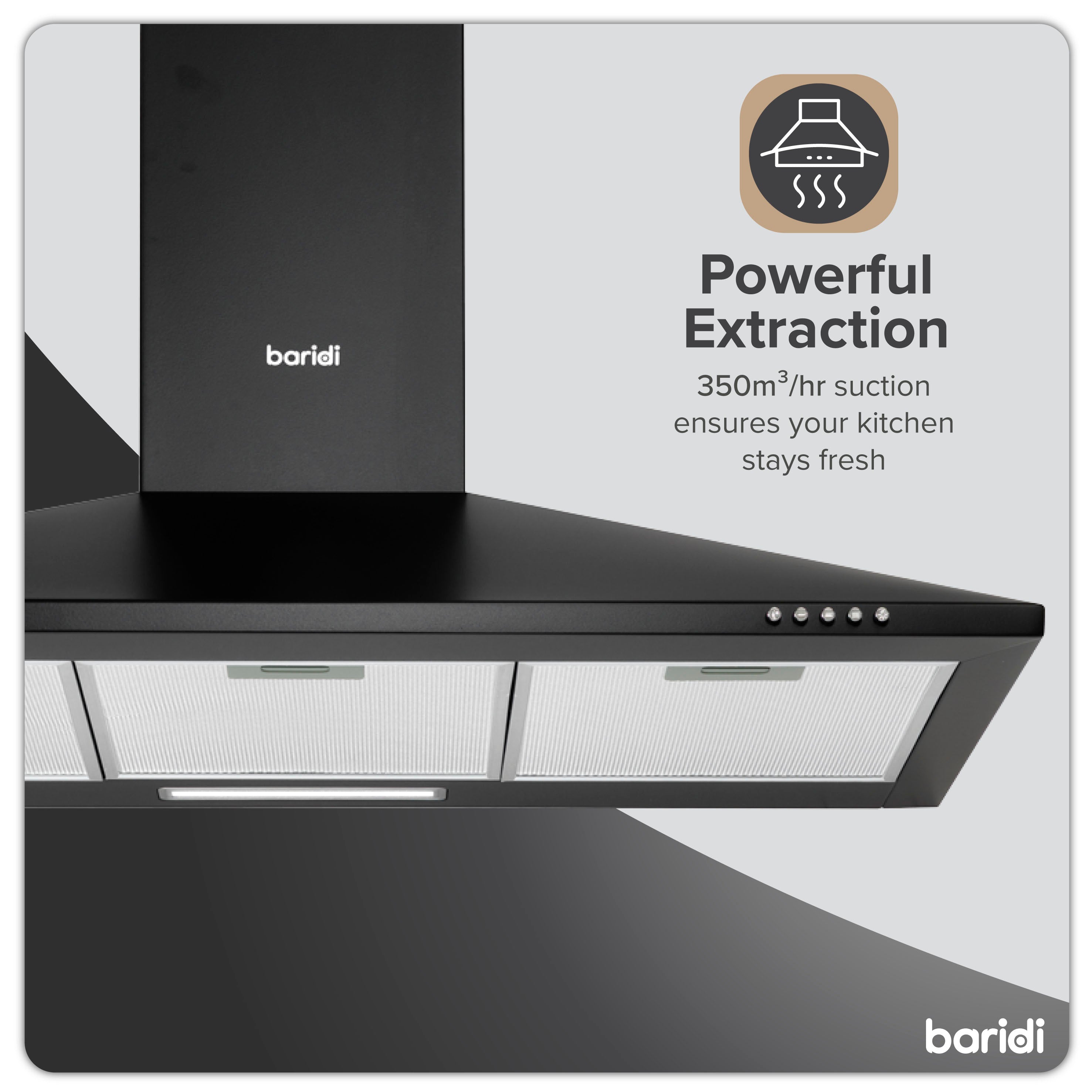 Baridi DH59 Extractor Hoods Action shot - infographic - icon - summary