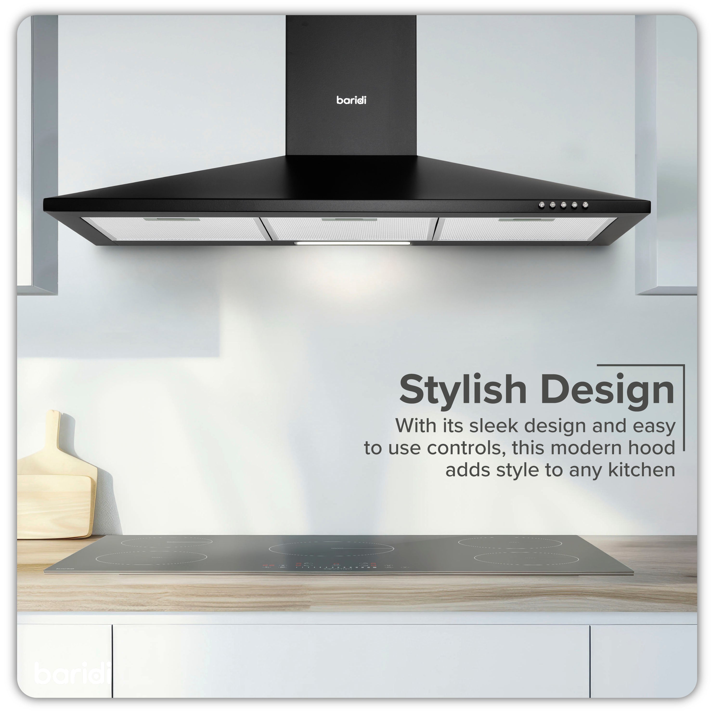 Baridi DH59 Extractor Hoods Action shot - lifestyle - infographic