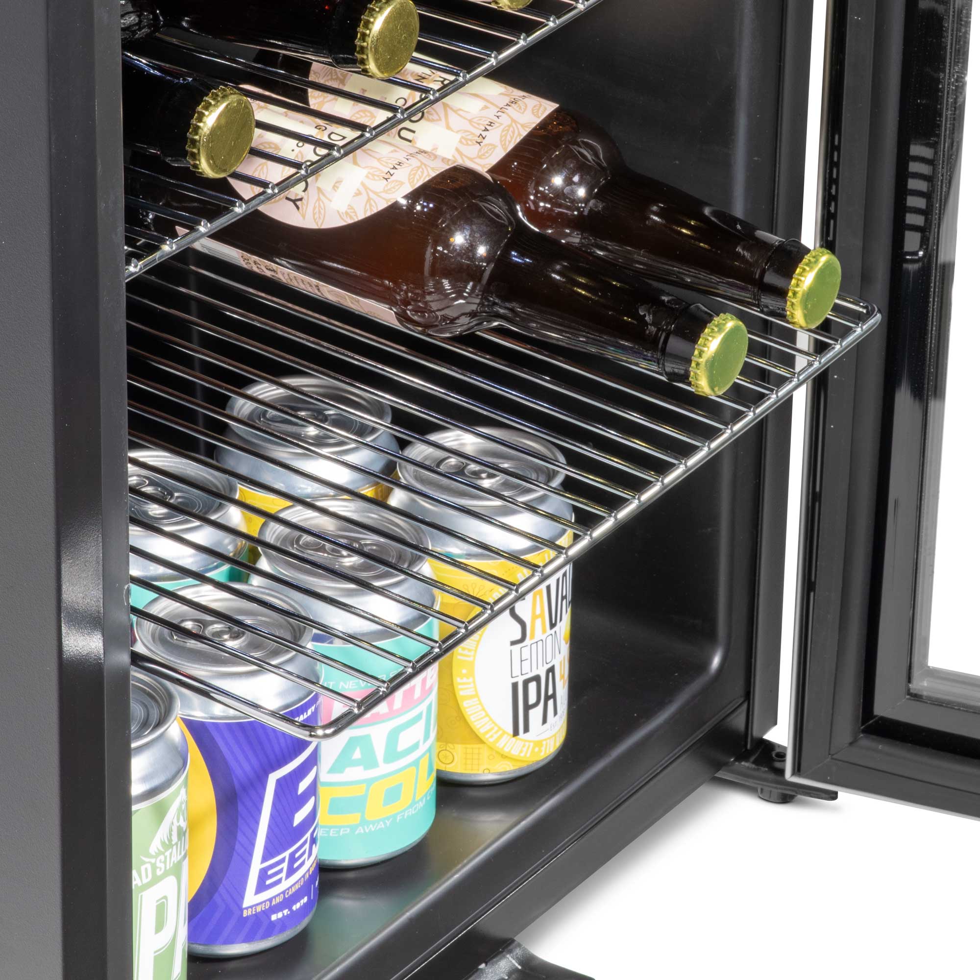 Baridi DH62 Drinks Fridge Action shot - wire - shelves