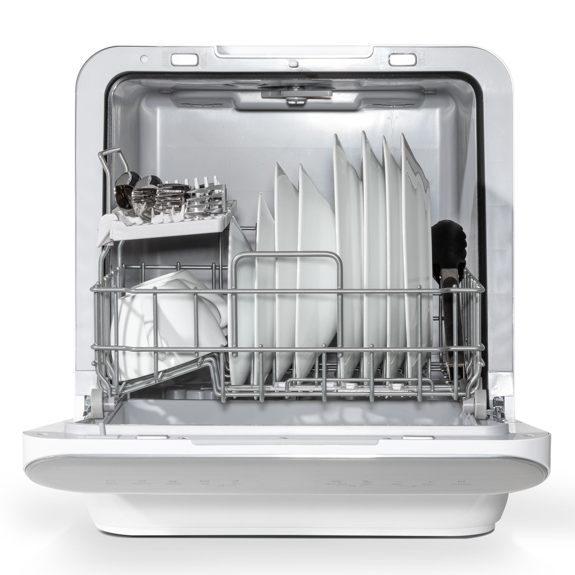 Baridi DH72 Mini Dishwasher Straight on - open - 2023