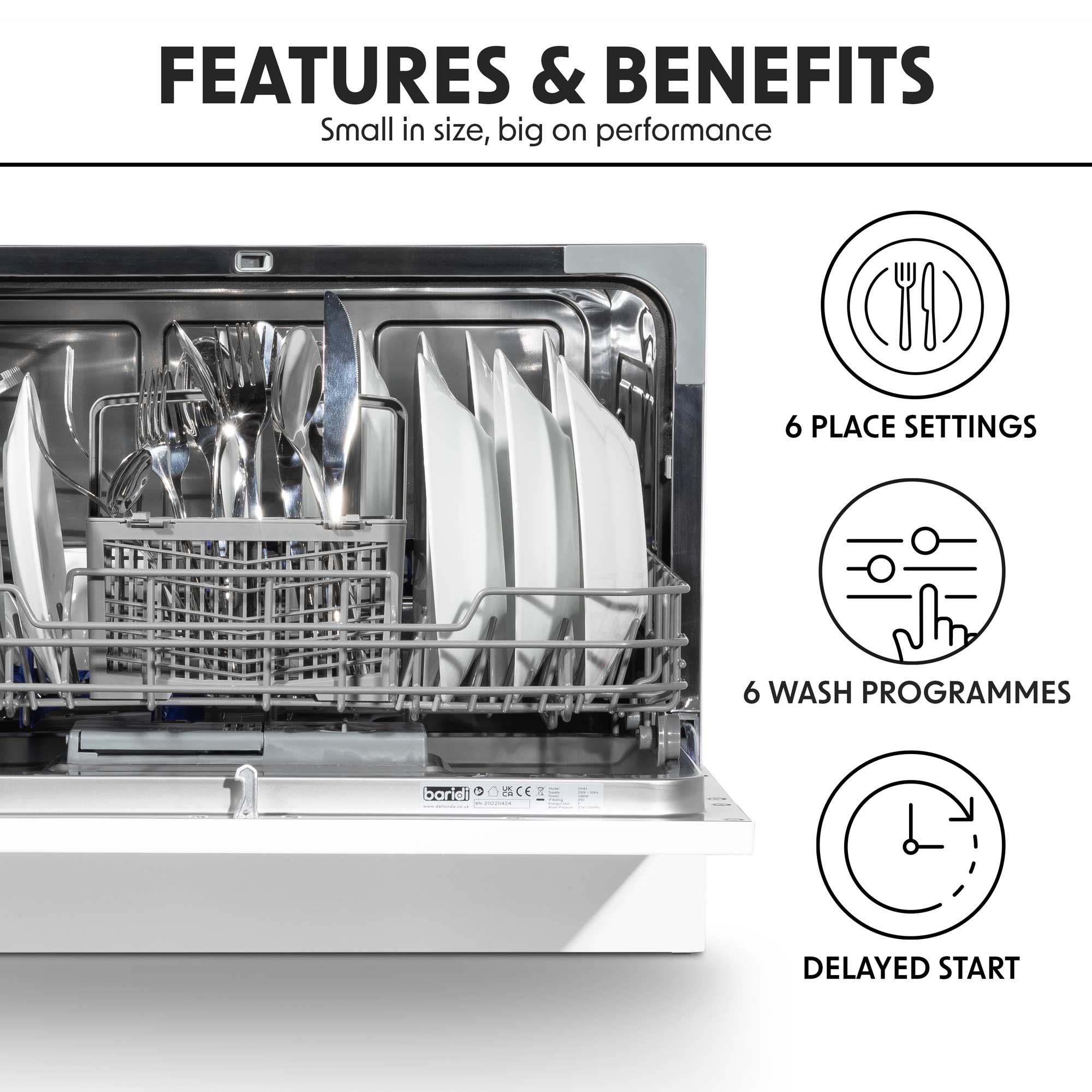 Baridi DH83 Tabletop Dishwasher Action shot - summary