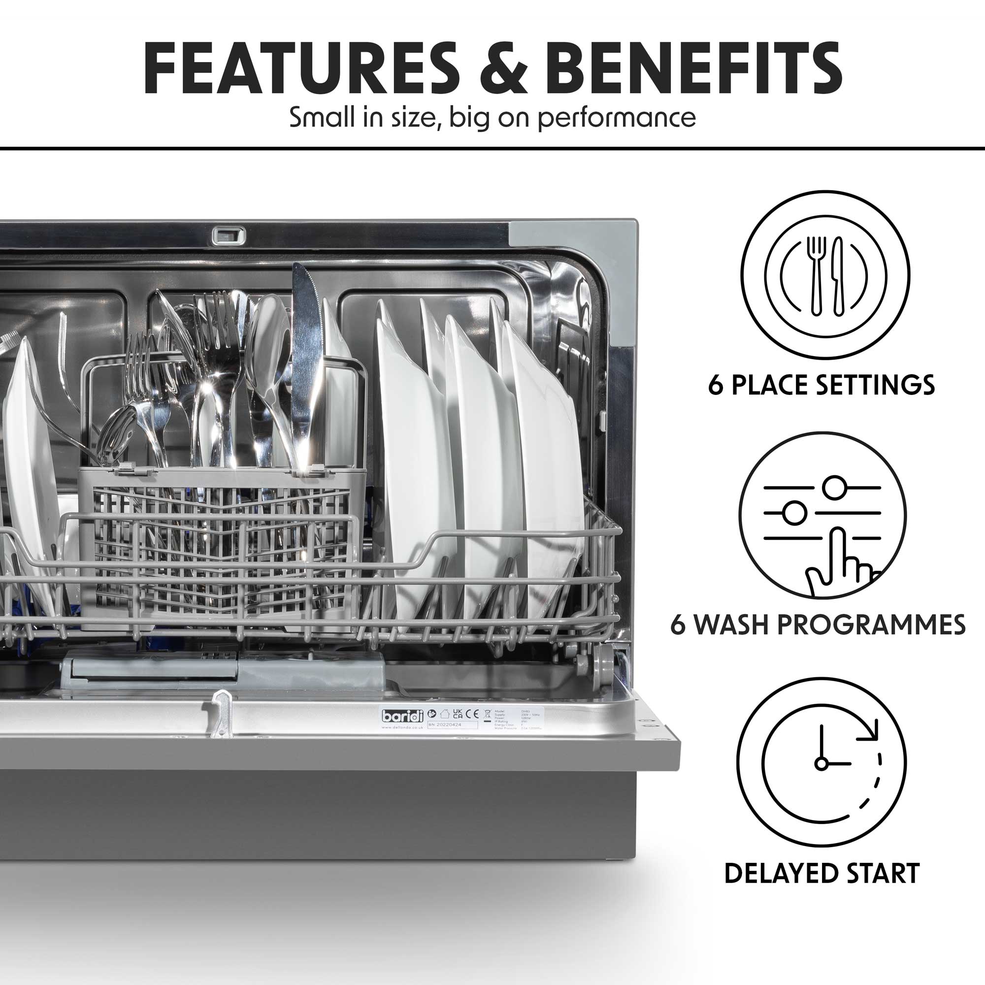 Baridi DH84 Tabletop Dishwasher Action shot - summary