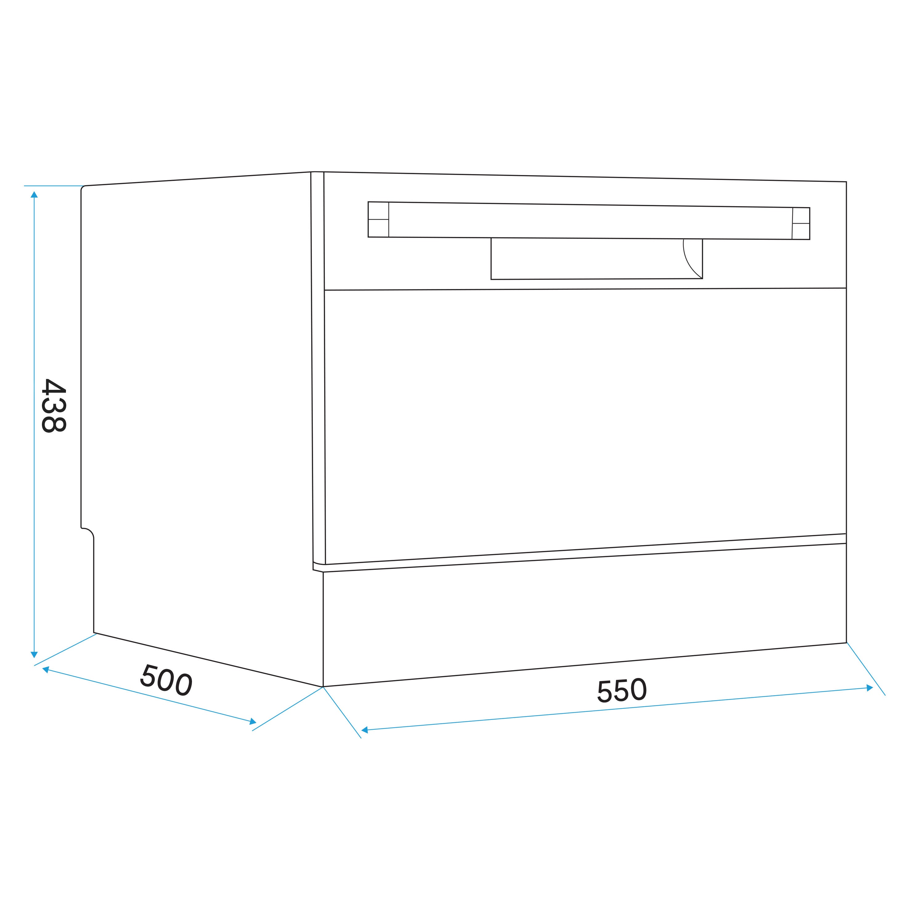 Baridi DH85 Tabletop Dishwasher Action shot - dimension diagram