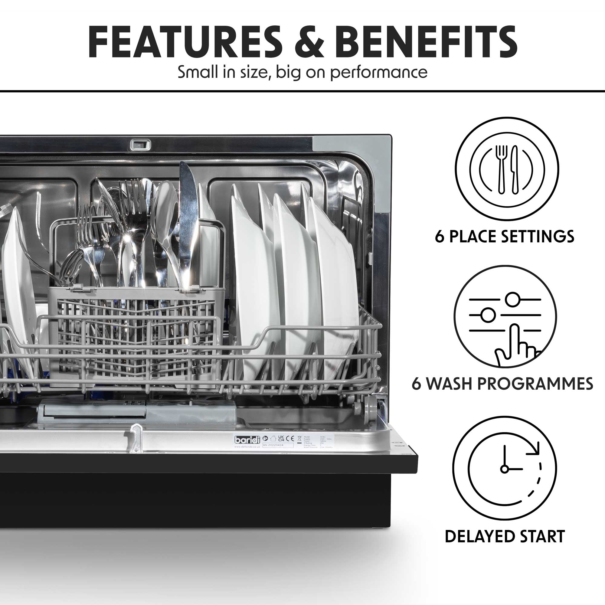 Baridi DH85 Tabletop Dishwasher Action shot - summary
