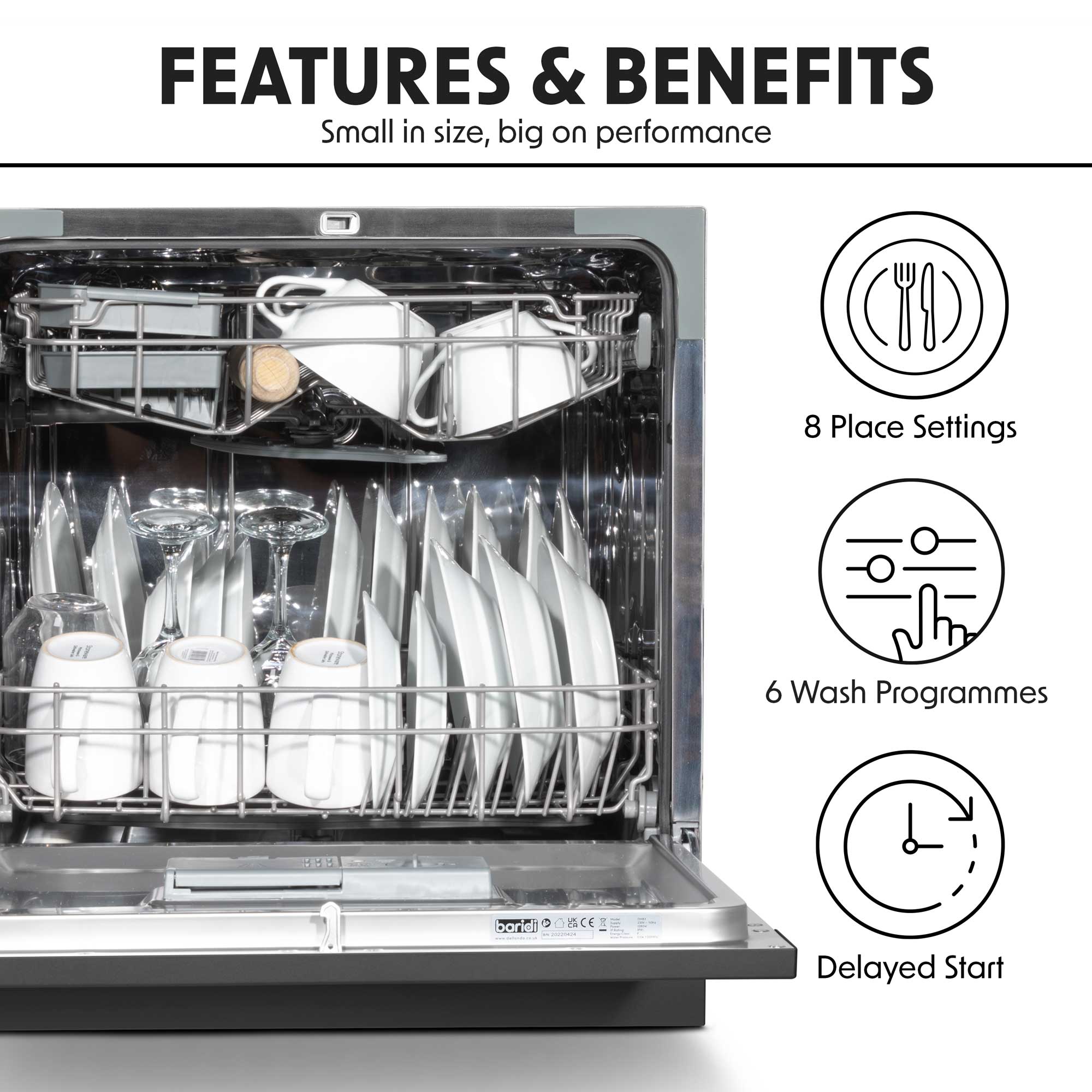 Baridi DH88 Tabletop Dishwasher Action shot - summary
