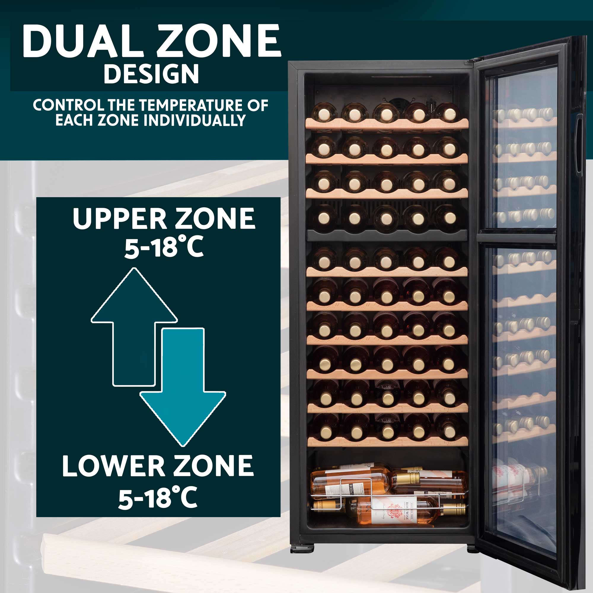 Baridi DH93 Wine Fridges Action shot - dual - zone