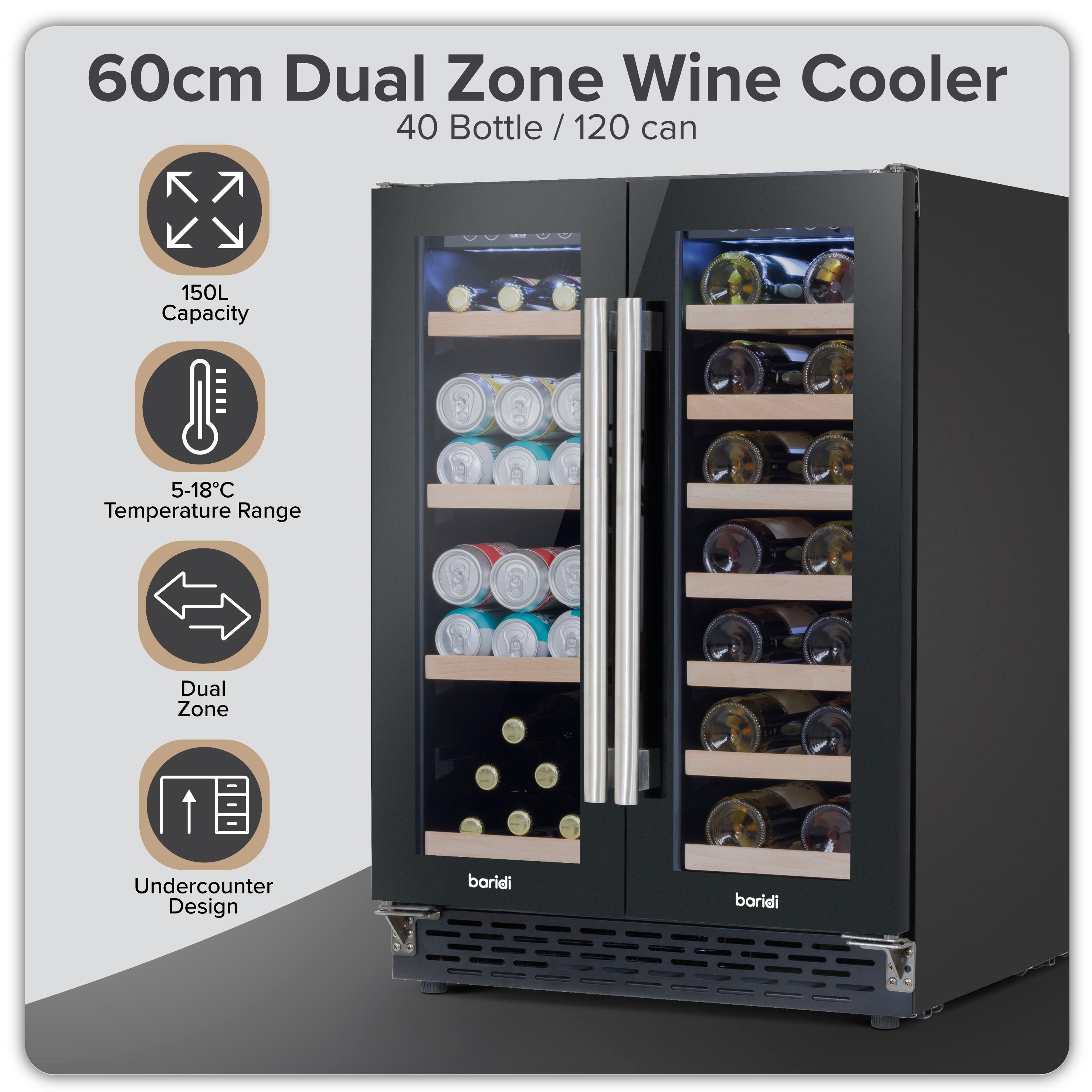 Baridi DH96 Wine Fridges Action shot - infographic - summary